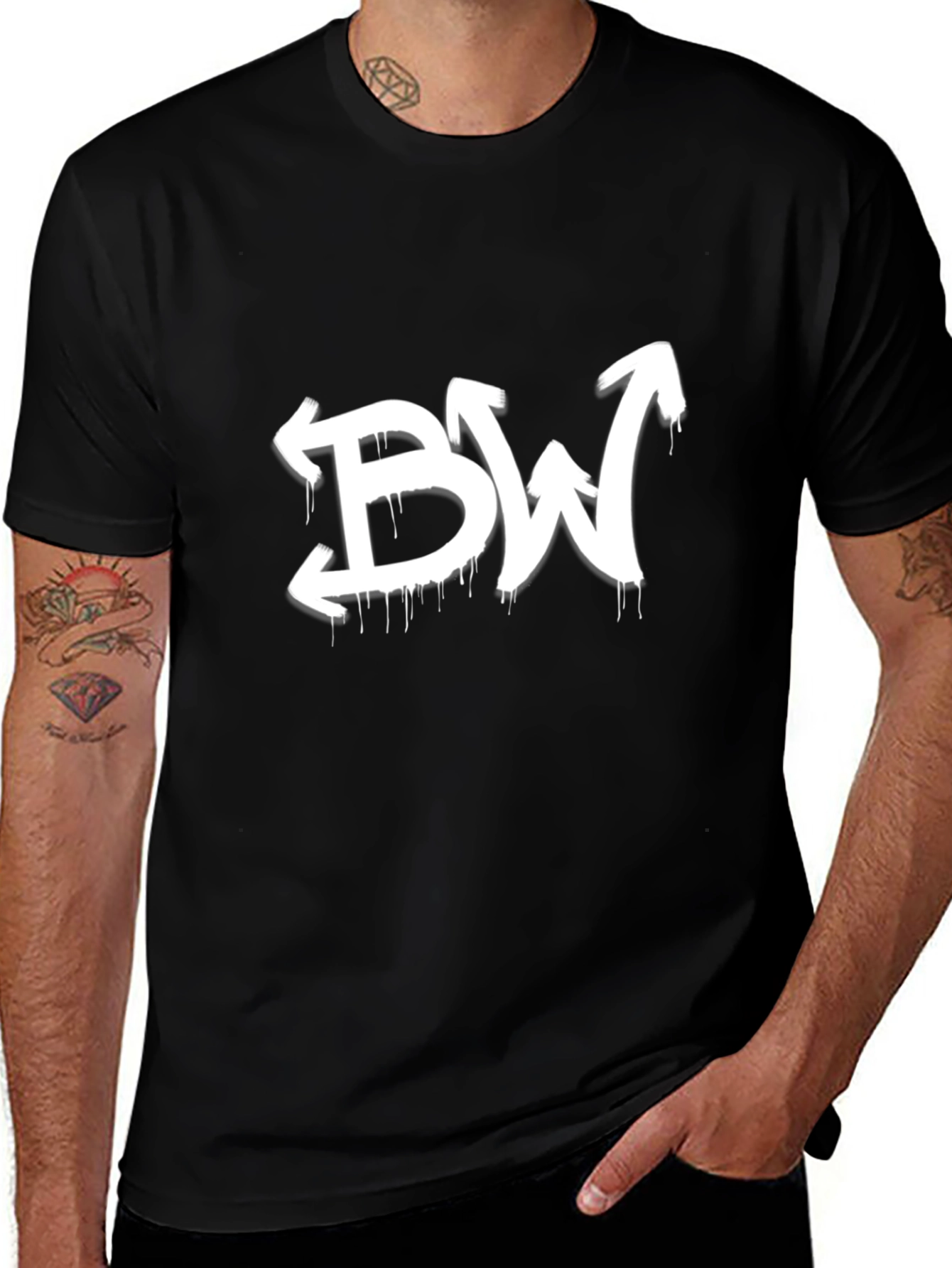 BW Graphic Print Black T-Shirt