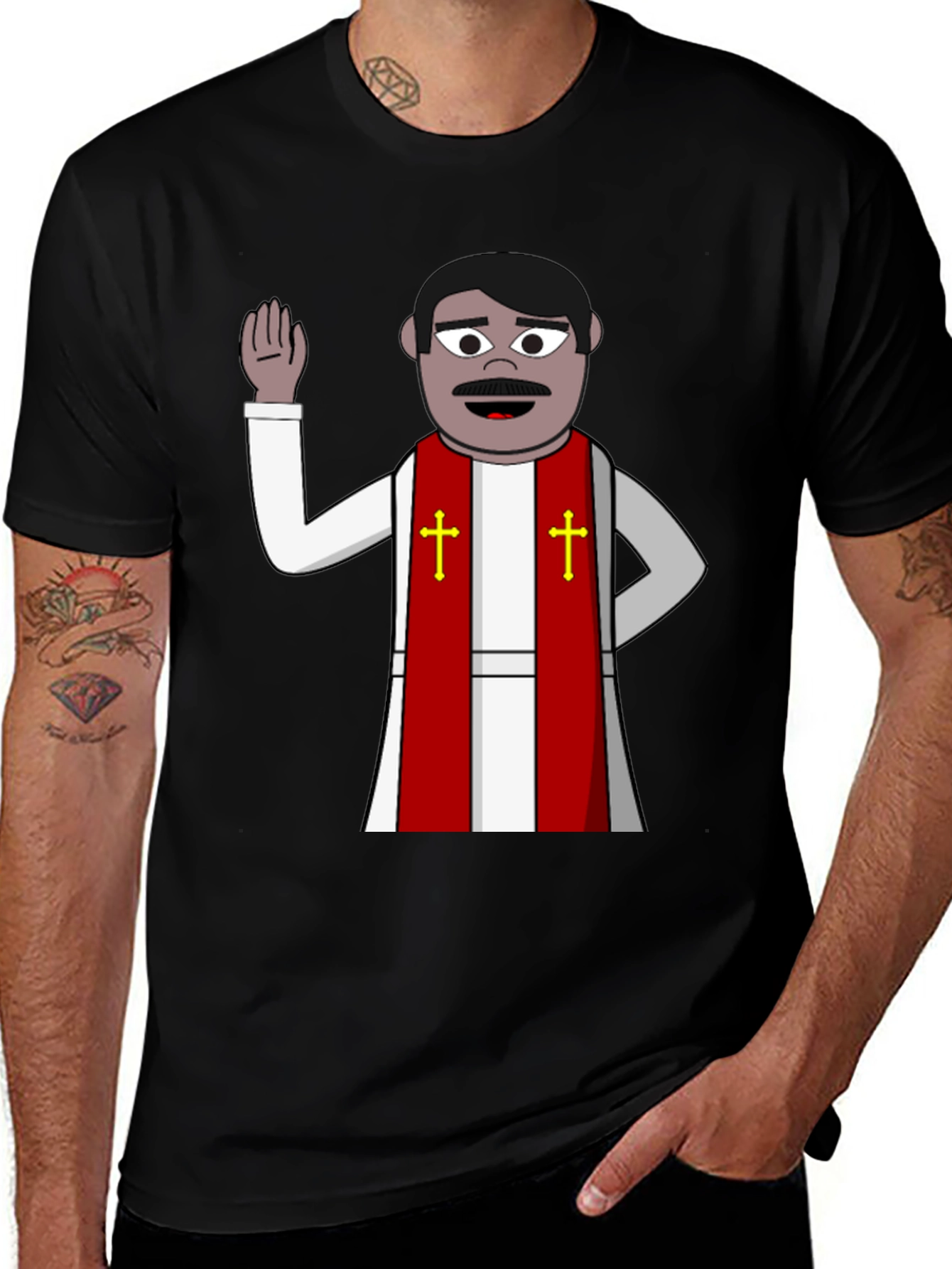 Variant 8 of Cartoon Priest Graphic T-Shirt - Black