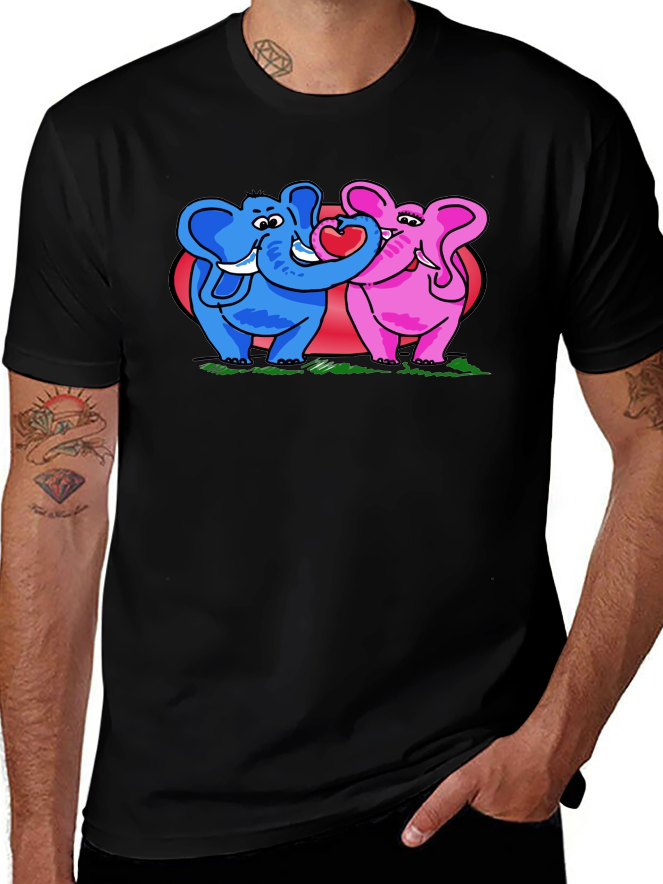 Variant 27 of Elephant Love T-Shirt - Blue & Pink Elephants