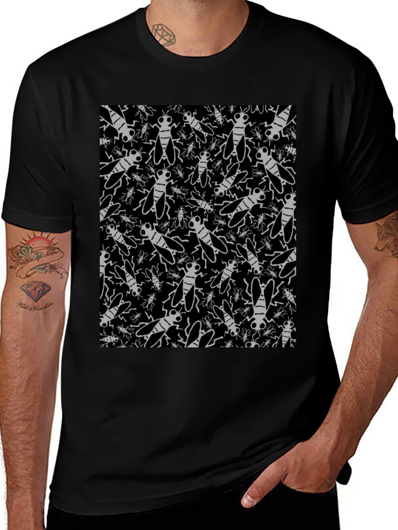 Fly Pattern Graphic Tee - Insect Lover T-Shirt