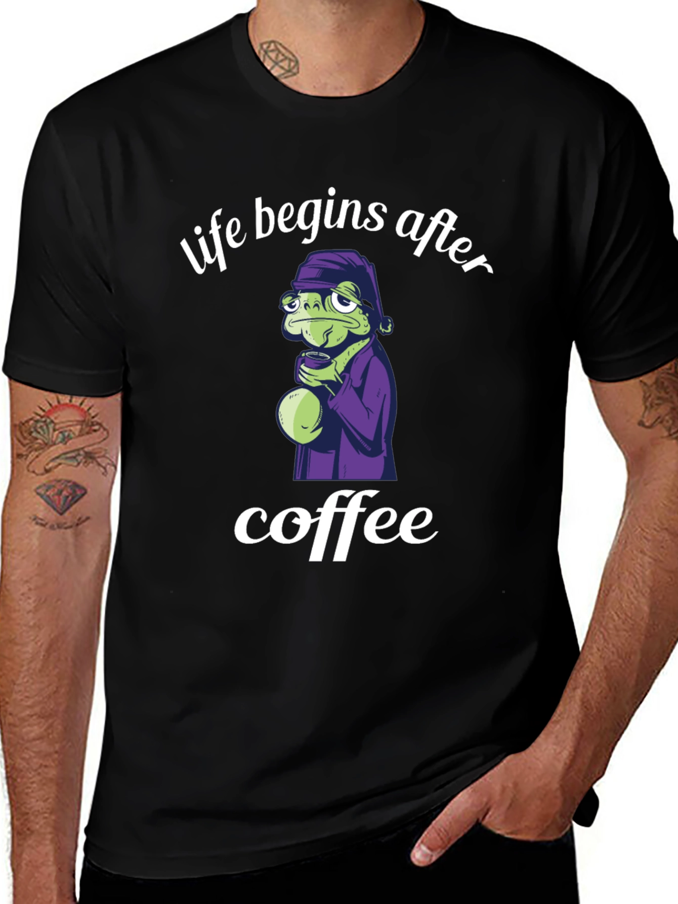 Variant 27 of Life Begins After Coffee Black T-Shirt