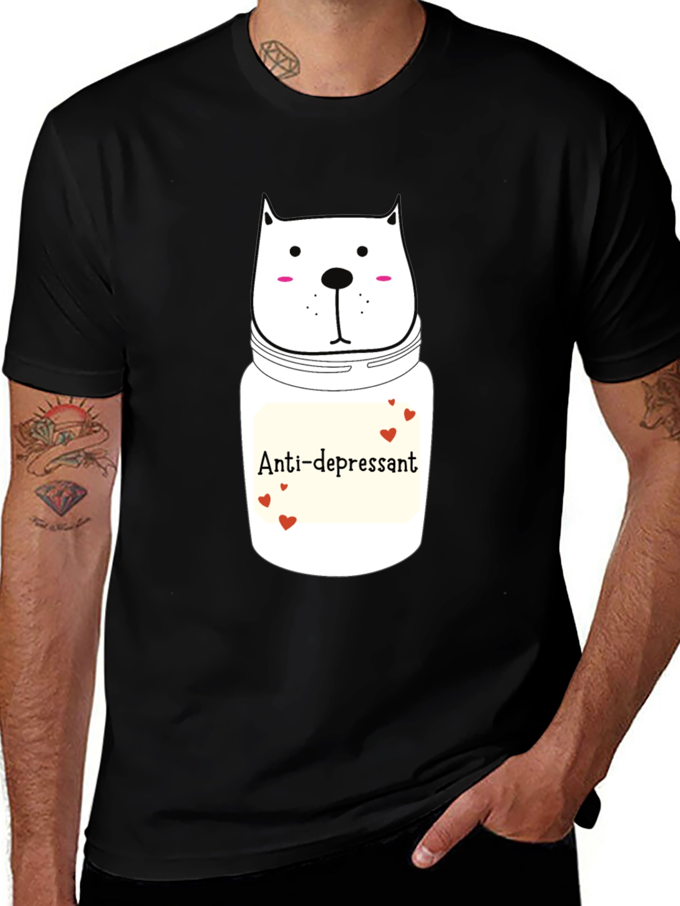 Variant 16 of Anti-Depressant Cat Graphic Tee - Black Cotton Comfort