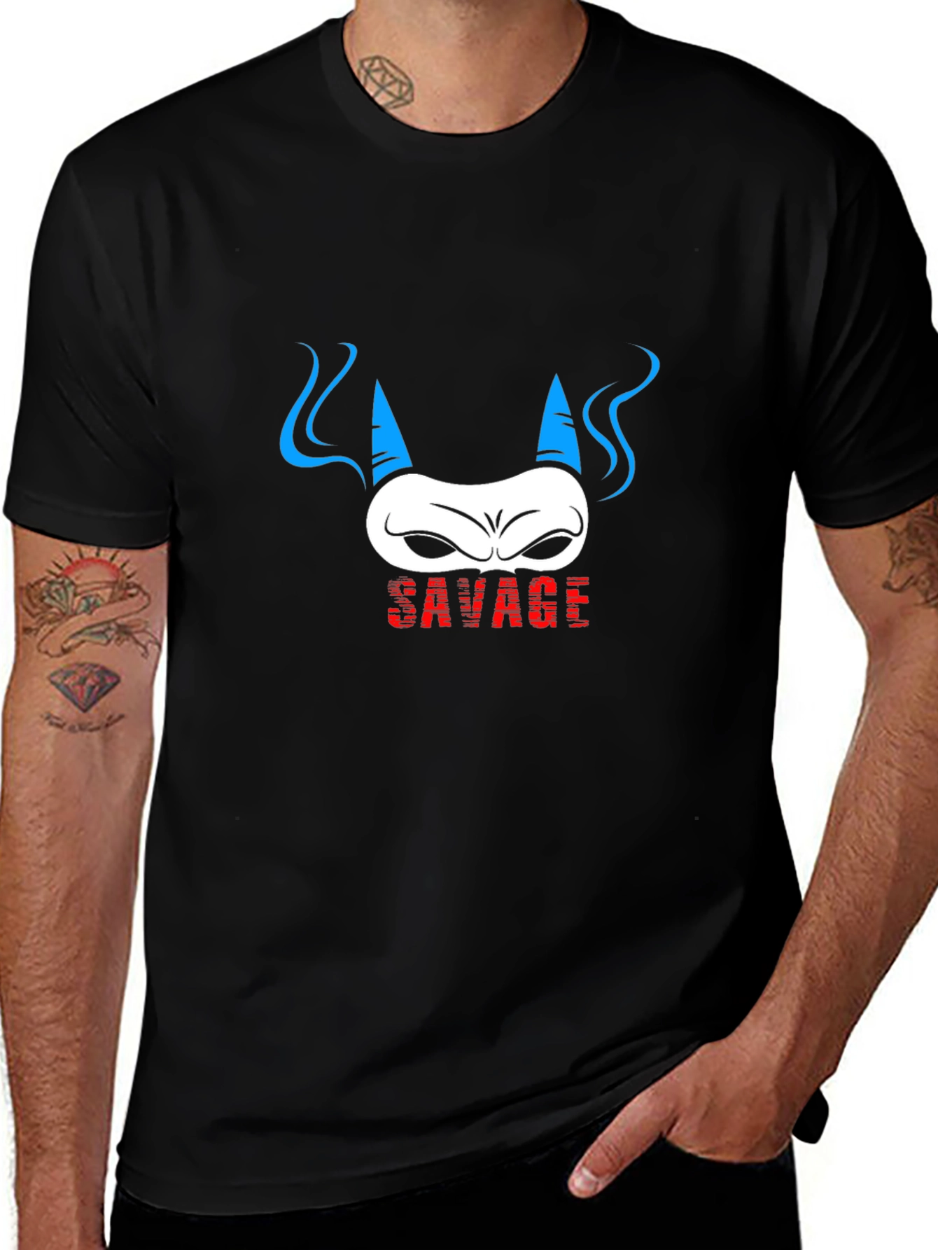 Variant 22 of Savage Demon Graphic Print Black T-Shirt