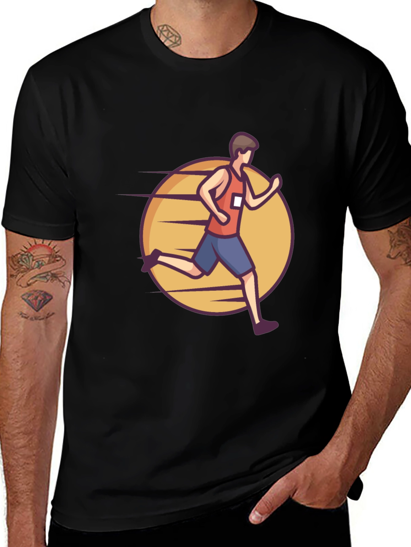 Variant 17 of Black Graphic Tee: Cartoon Runner Design