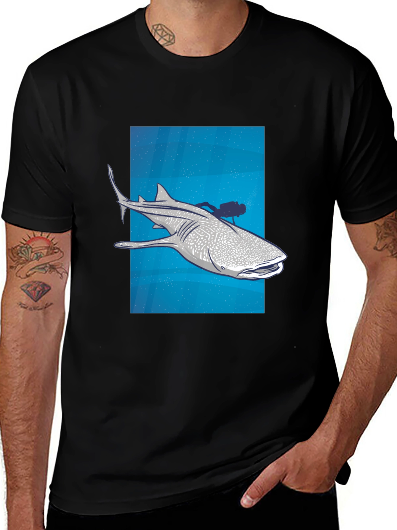 Variant 6 of Whale Shark Scuba Diver Graphic Tee