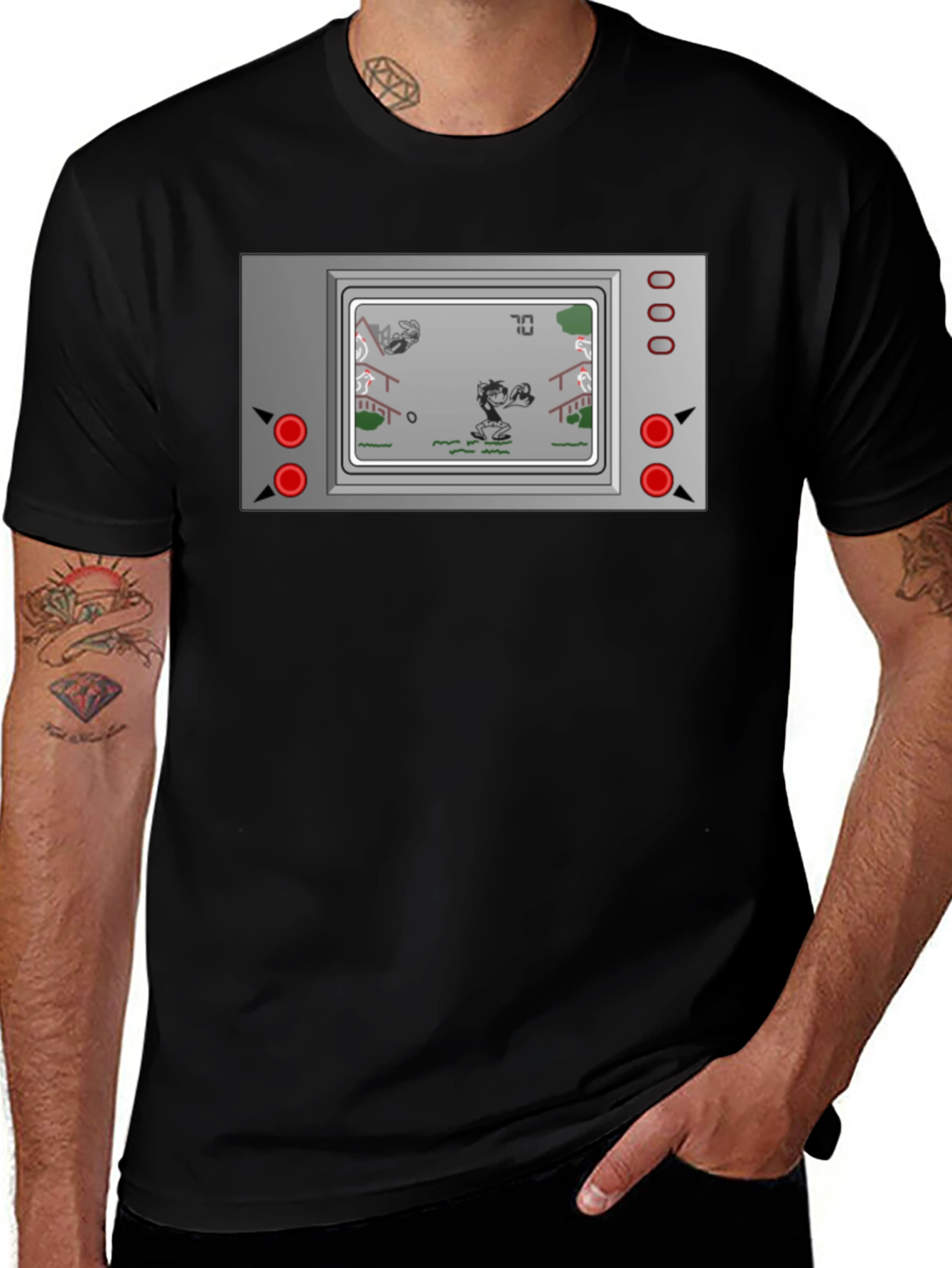 Variant 29 of Retro Game T-Shirt - Black Cotton Blend Graphic Tee