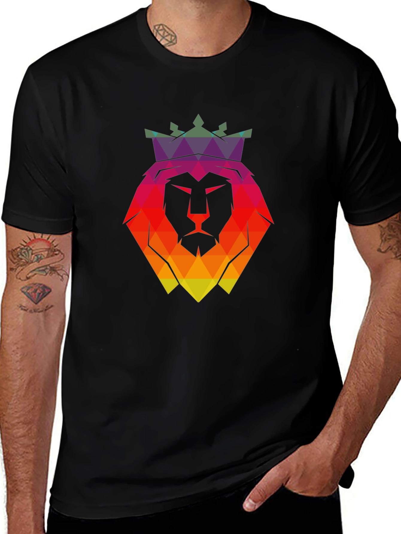 Variant 6 of Geometric Lion King Men's Black T-Shirt