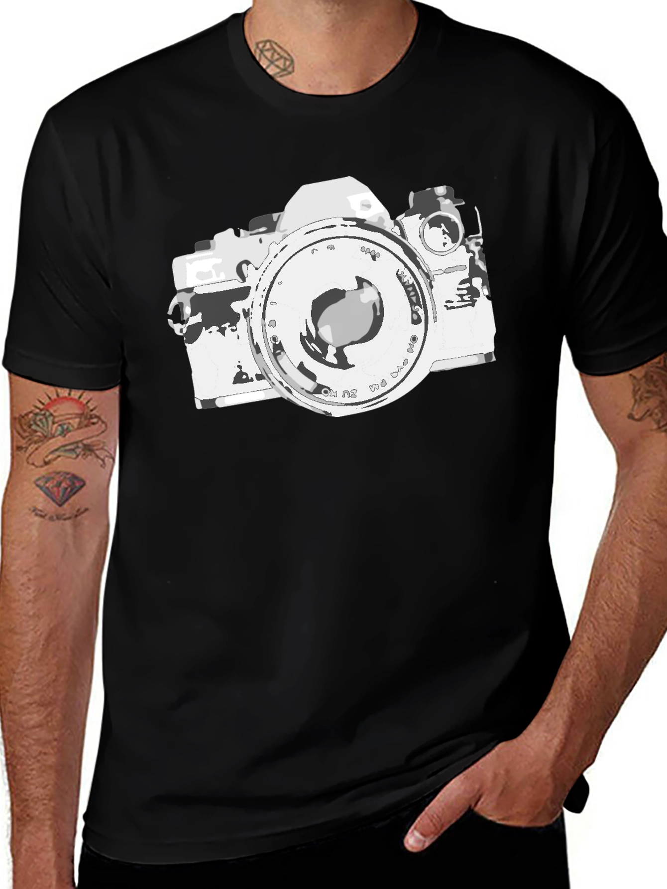 Variant 16 of Retro Camera Graphic Tee - Black Cotton Blend