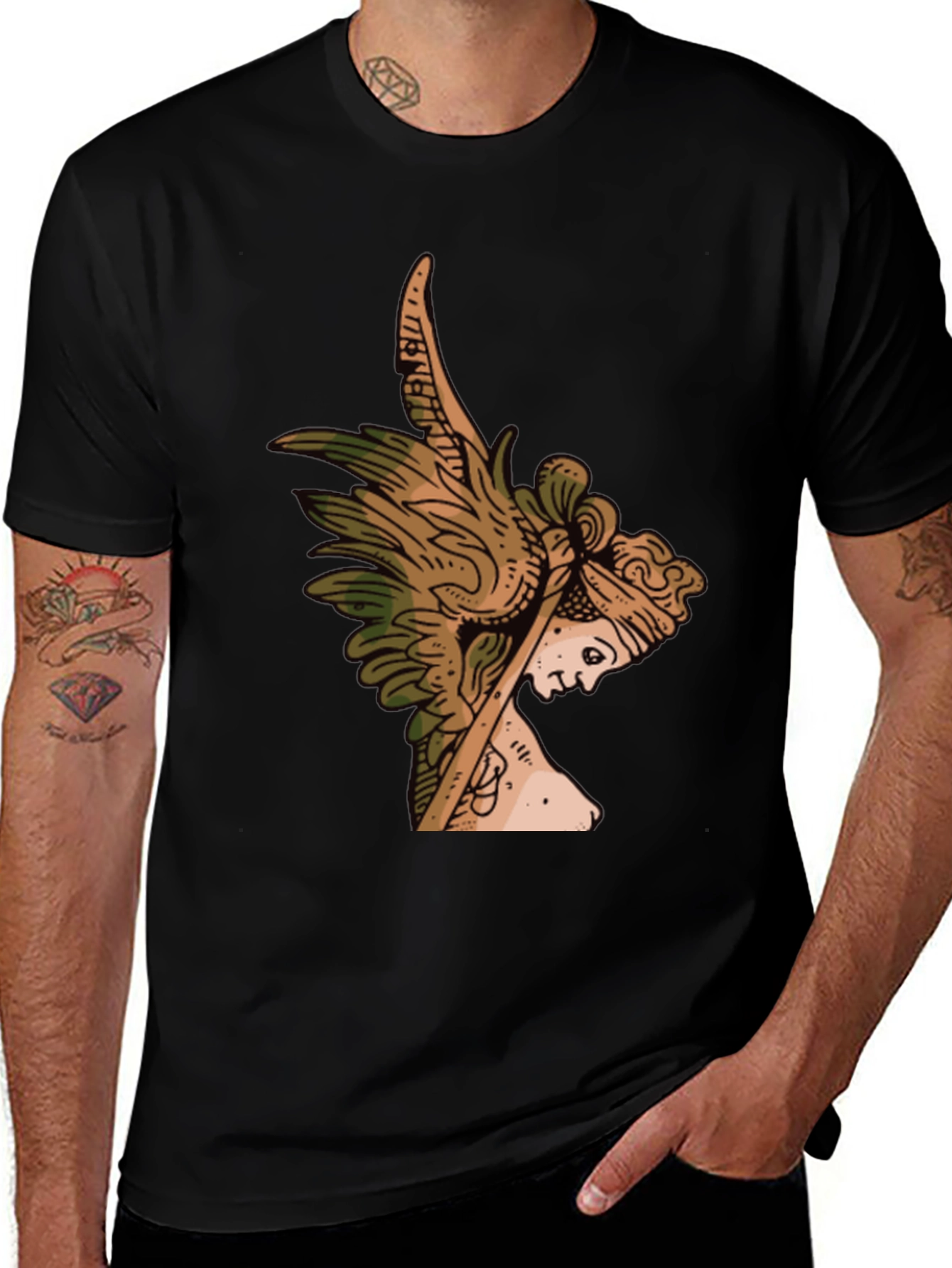 Variant 29 of Winged Figure Graphic Tee - Black Cotton Comfort