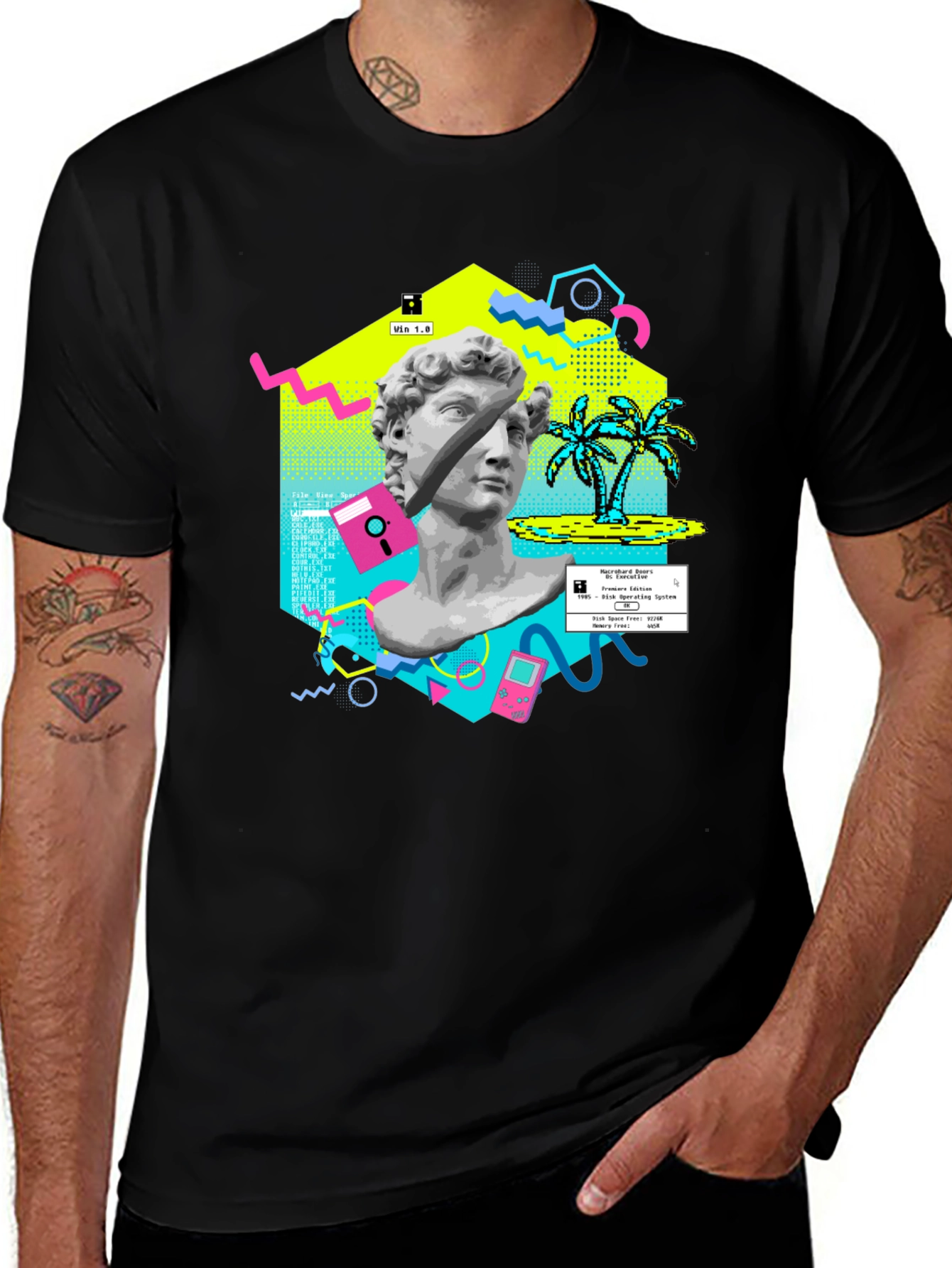 Variant 29 of Retro Vaporwave Graphic Tee - Statue & Pixel Art T-Shirt