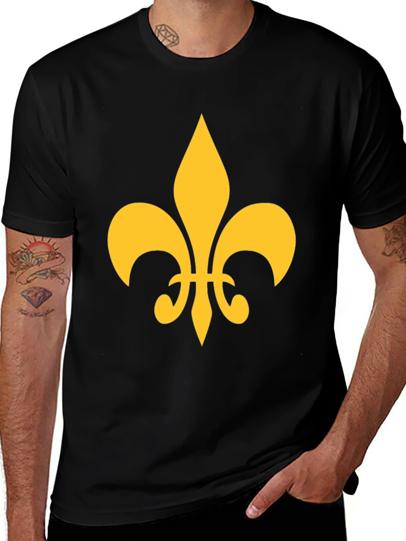 Variant 19 of Fleur-de-lis Graphic Tee - Casual Black T-Shirt
