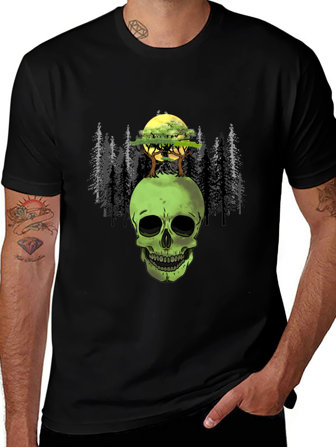 Skull & Trees Graphic T-Shirt - Men's Black Tee