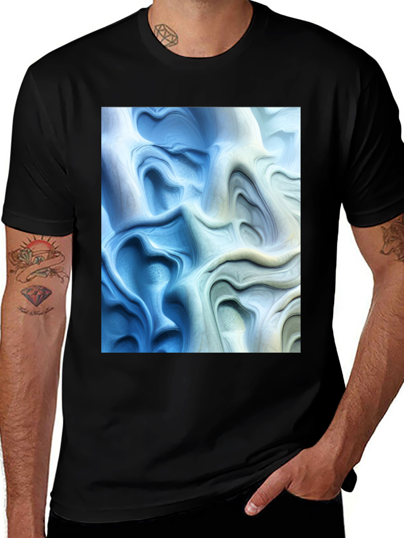 Variant 9 of Abstract Blue & White Art Print Black T-Shirt