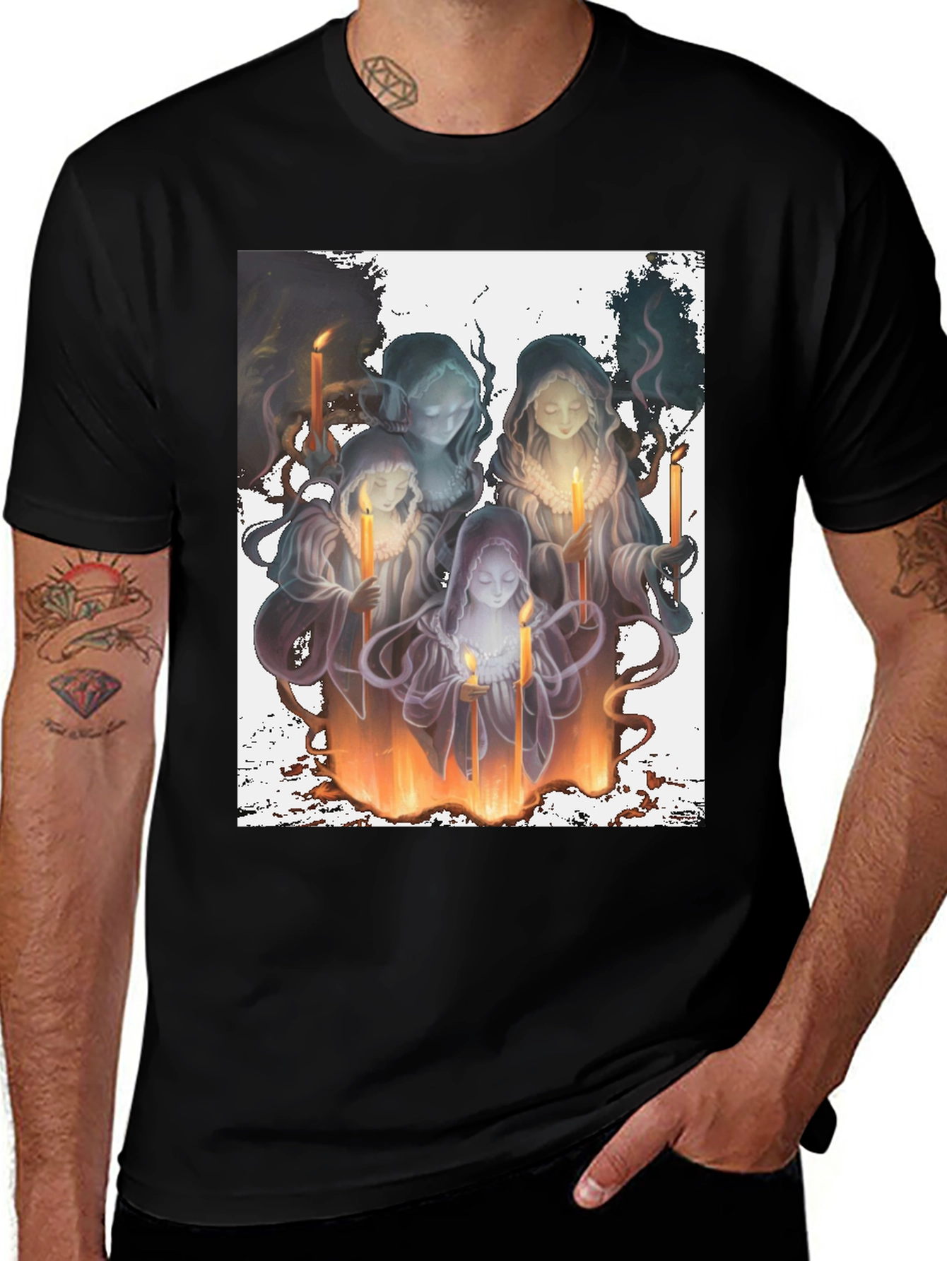 Variant 16 of Candle Witches Graphic Tee - Black Cotton