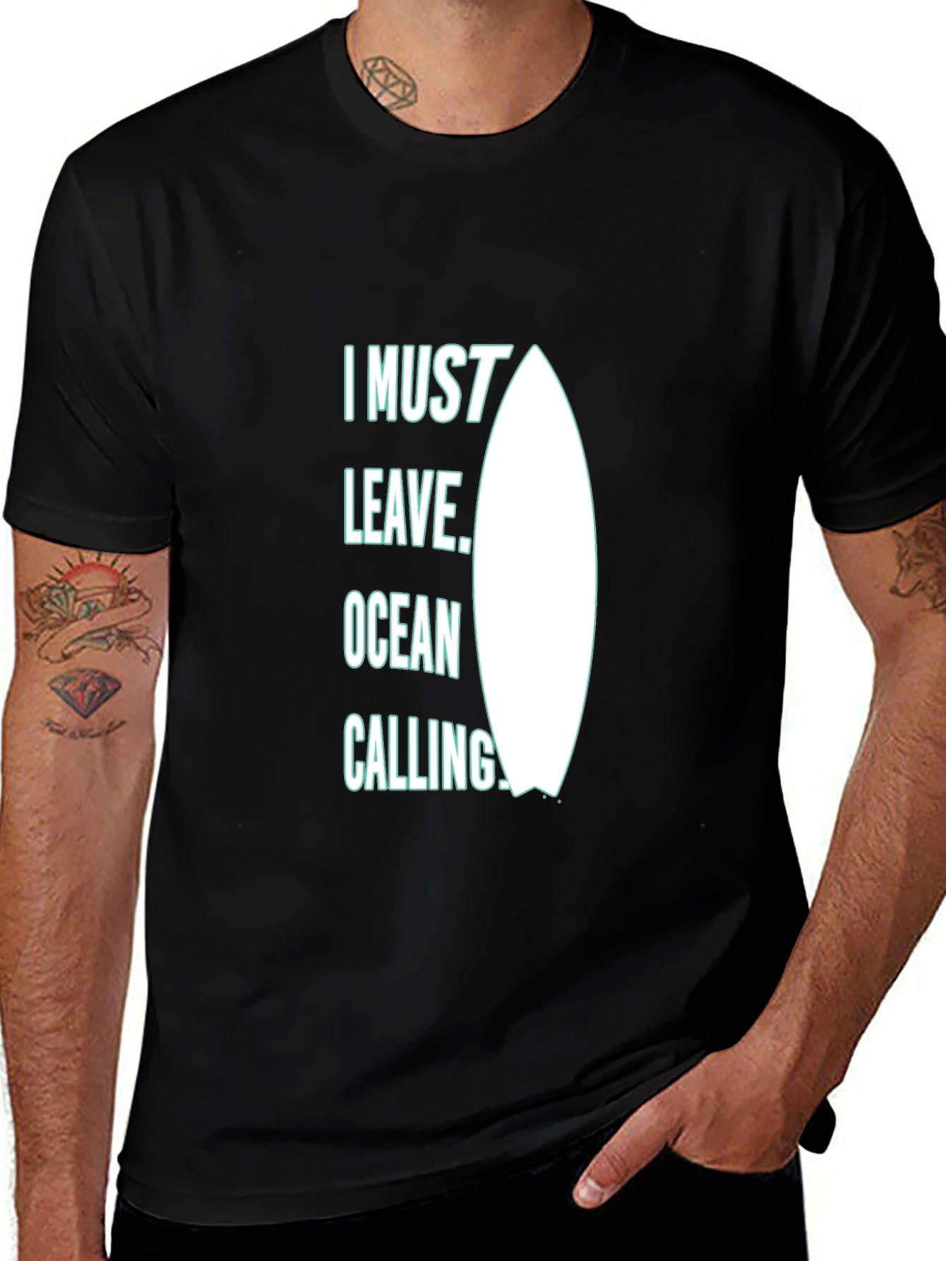 Variant 29 of Ocean Calling Surfboard Graphic Tee - Black