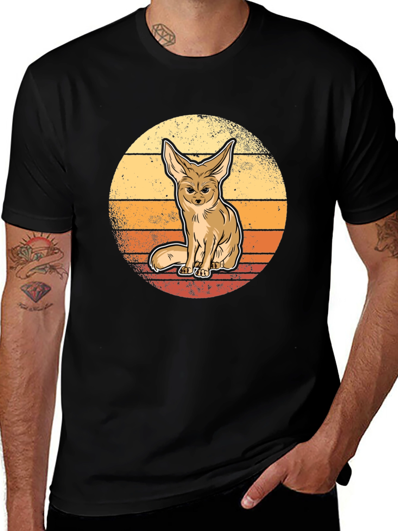 Fennec Fox Sunset Graphic Tee - Black Cotton Blend