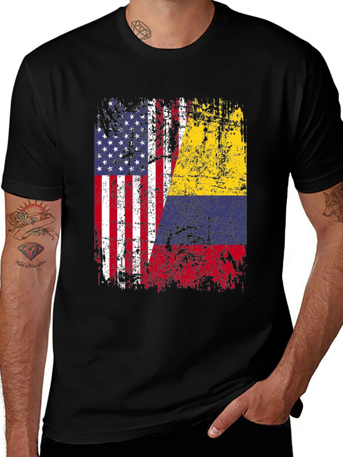 USA & Colombia Flag Graphic T-Shirt