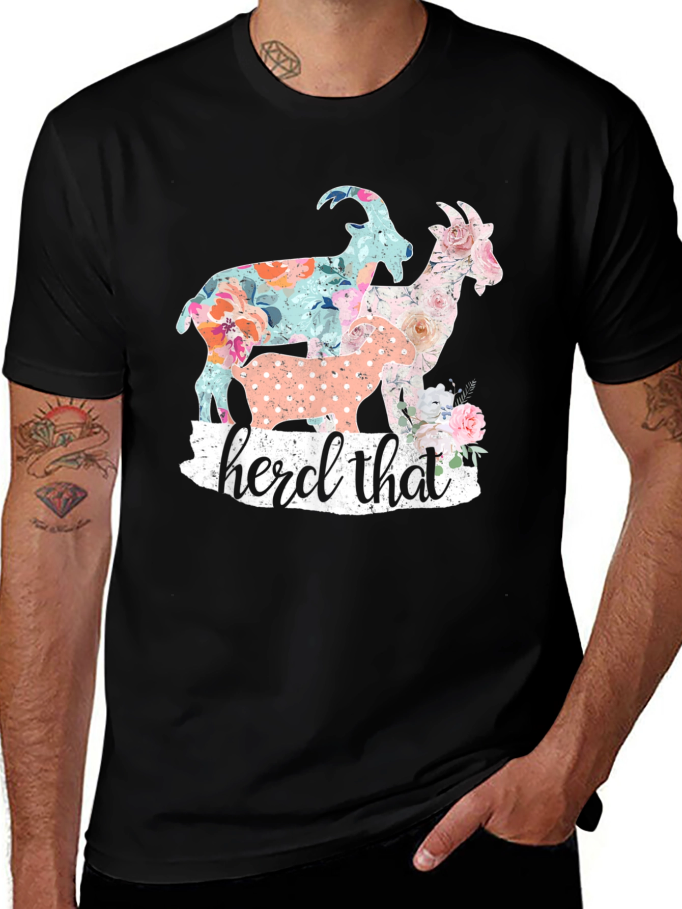 Variant 25 of Floral Goats Graphic Tee - Herd That!