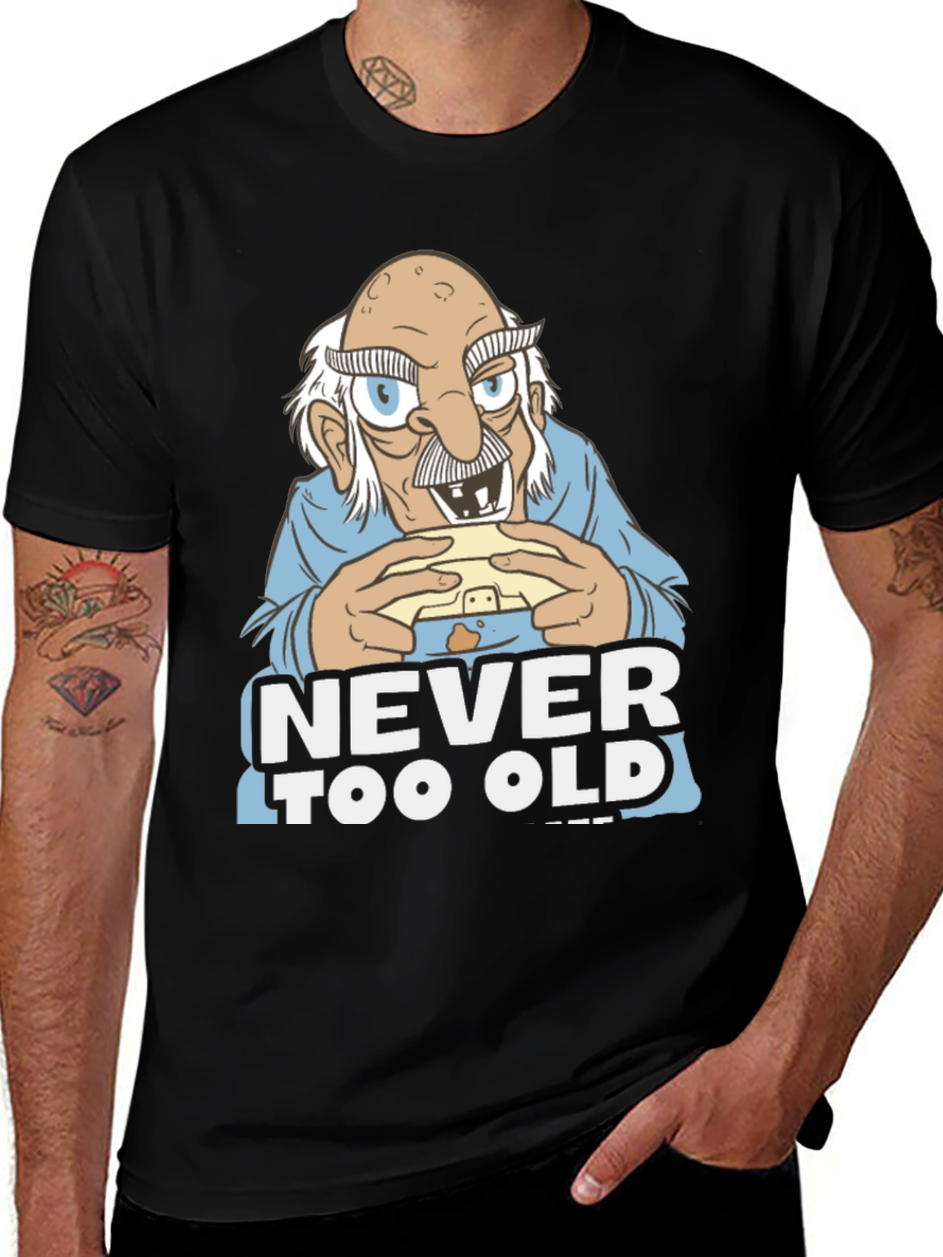 Variant 8 of Never Too Old T-Shirt: Cartoon Grandpa Graphic