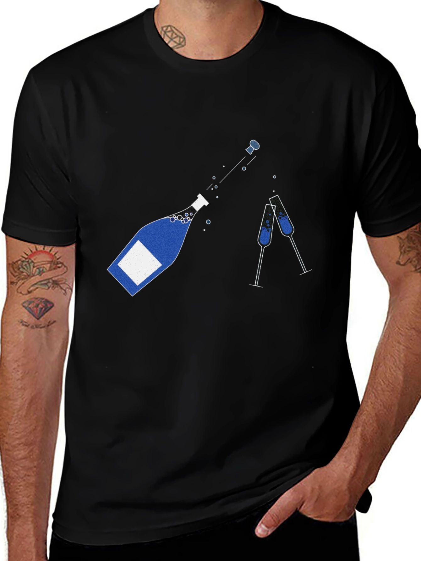 Variant 10 of Celebration T-Shirt: Champagne Bottle & Glasses Graphic Tee