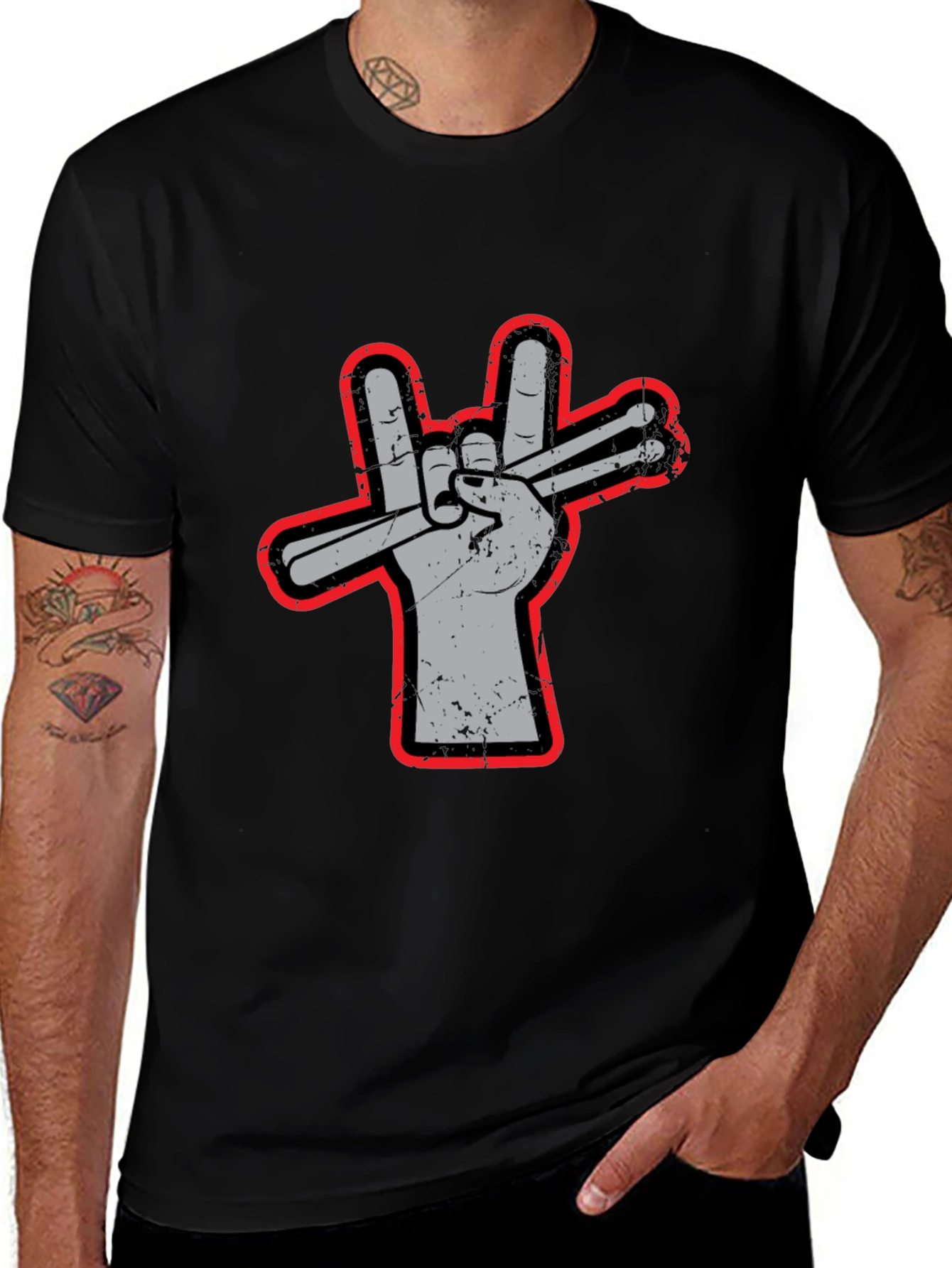 Variant 15 of Drummer Hand Peace Sign Graphic Tee - Rock On!