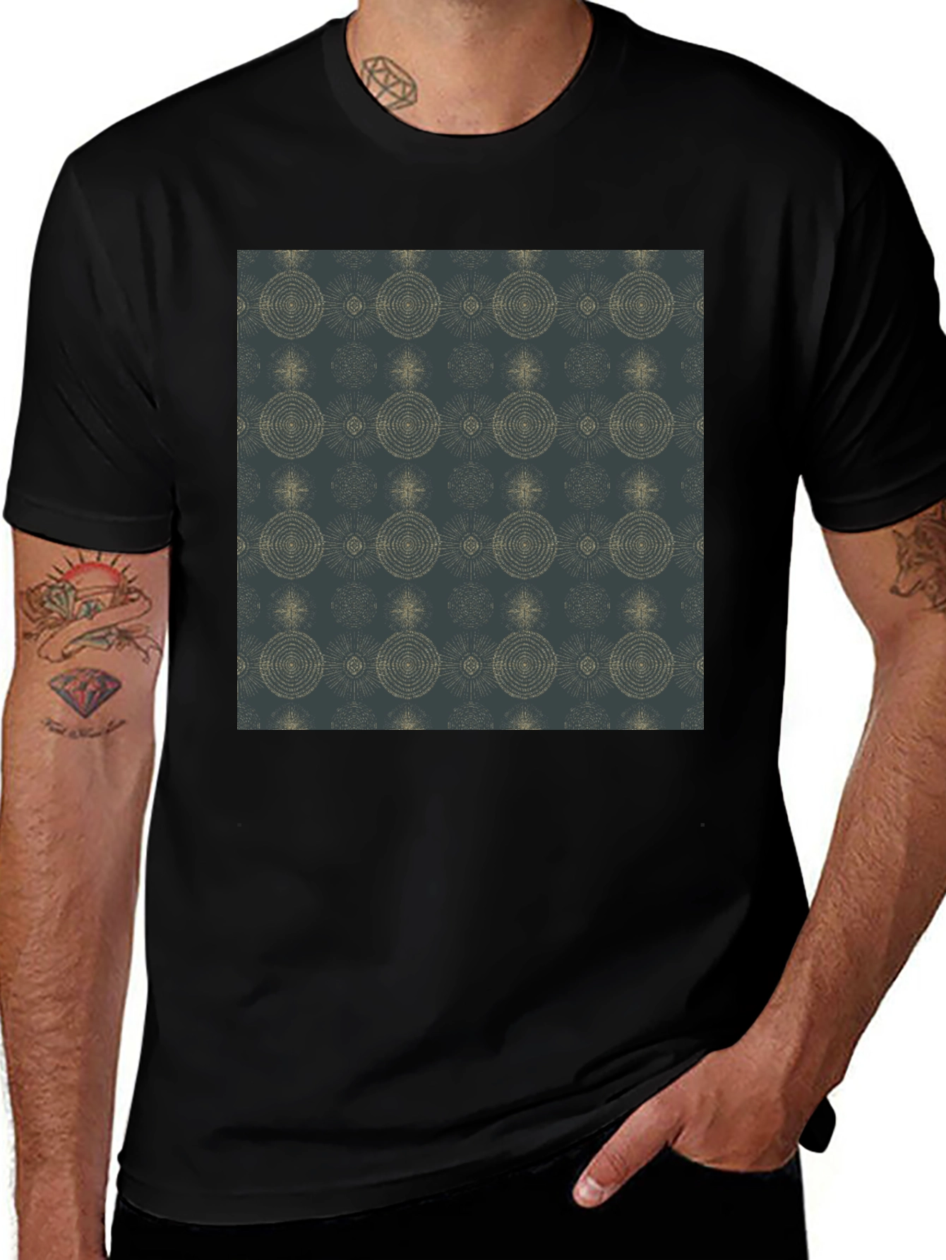 Variant 16 of Stylish Black Tee with Geometric Pattern