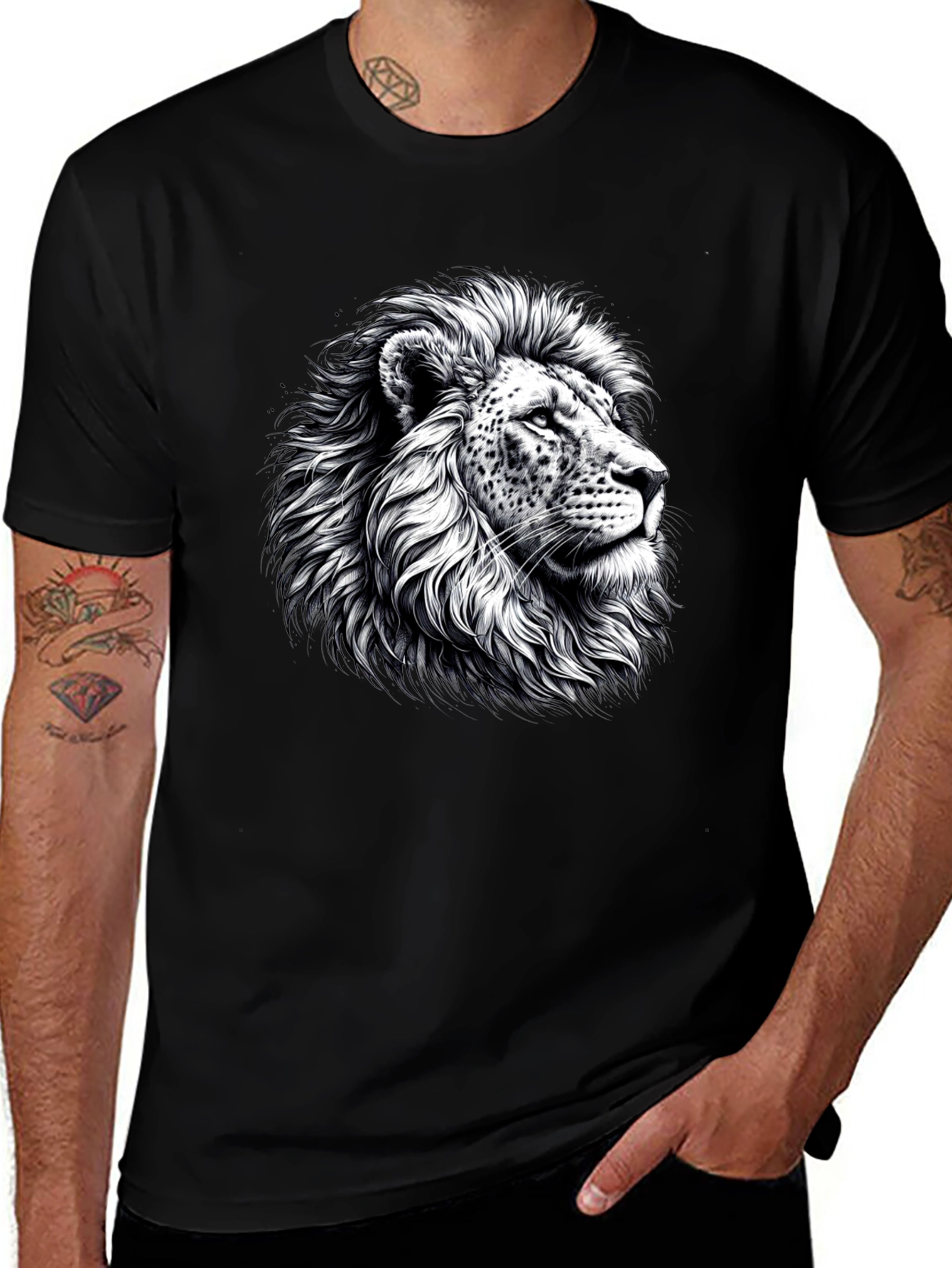 Variant 5 of Lion Graphic Print Black T-Shirt