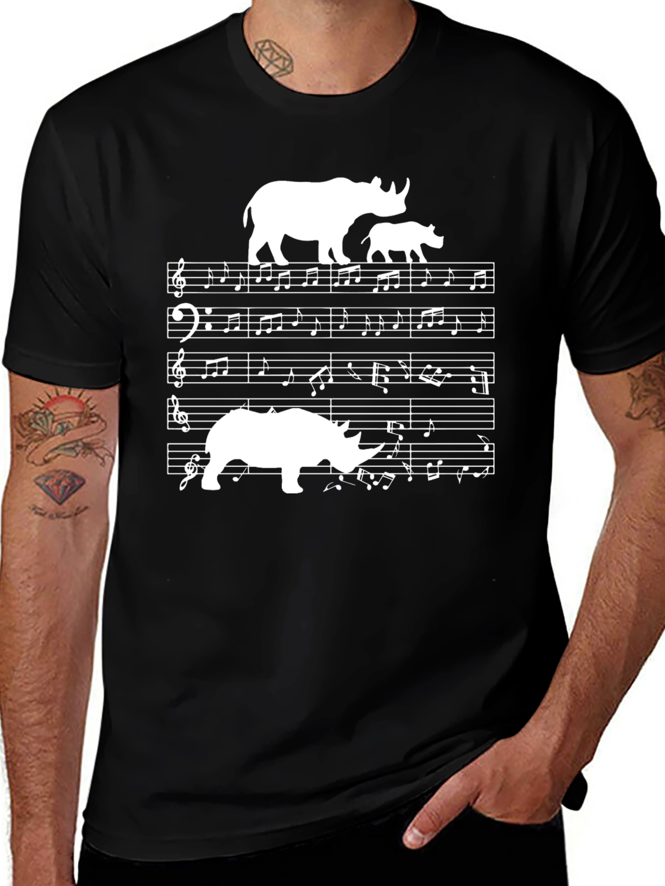 Variant 2 of Rhino Music T-Shirt - Black Graphic Tee