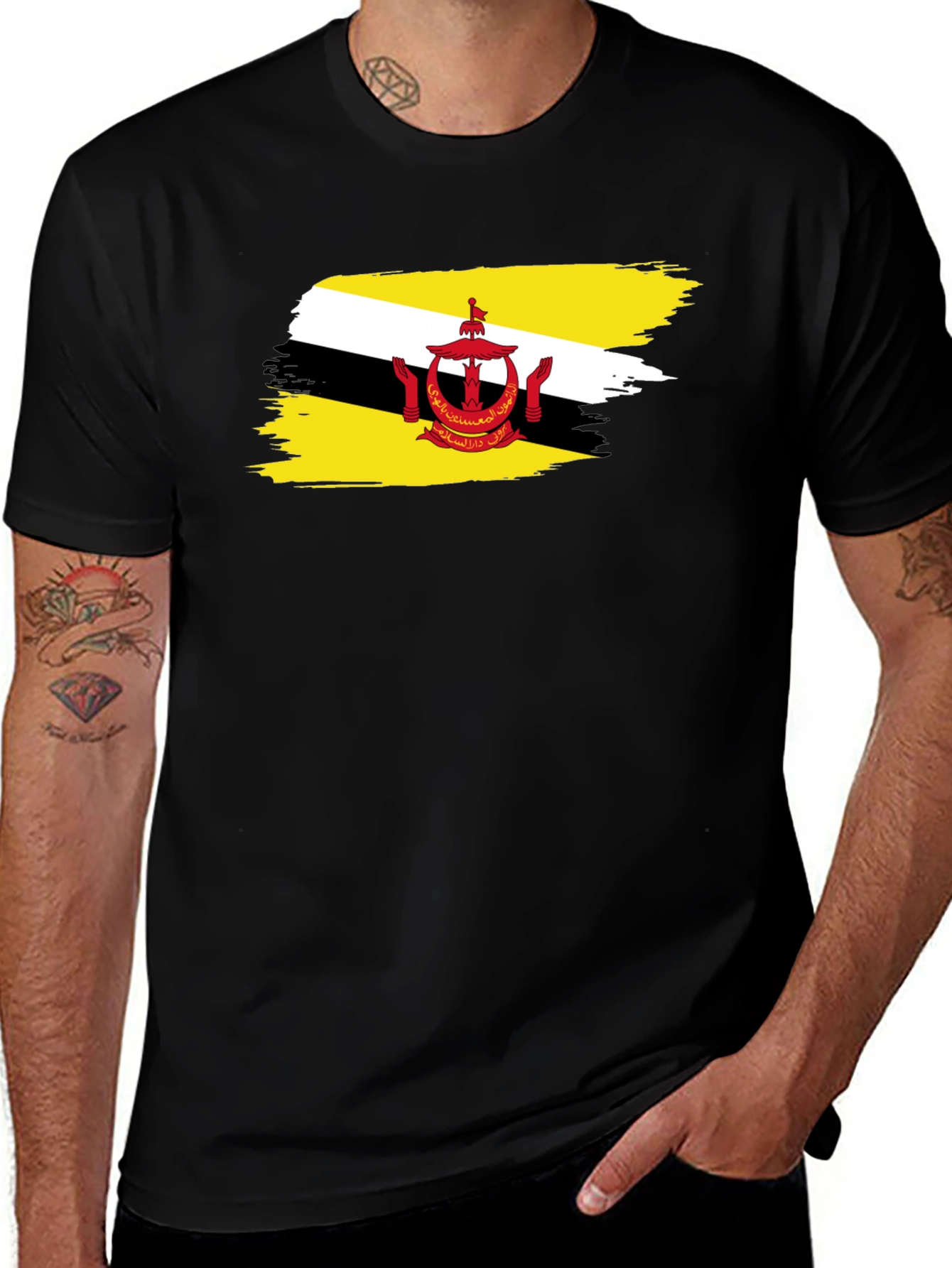 Brunei Flag Brush Stroke Graphic Tee - Black