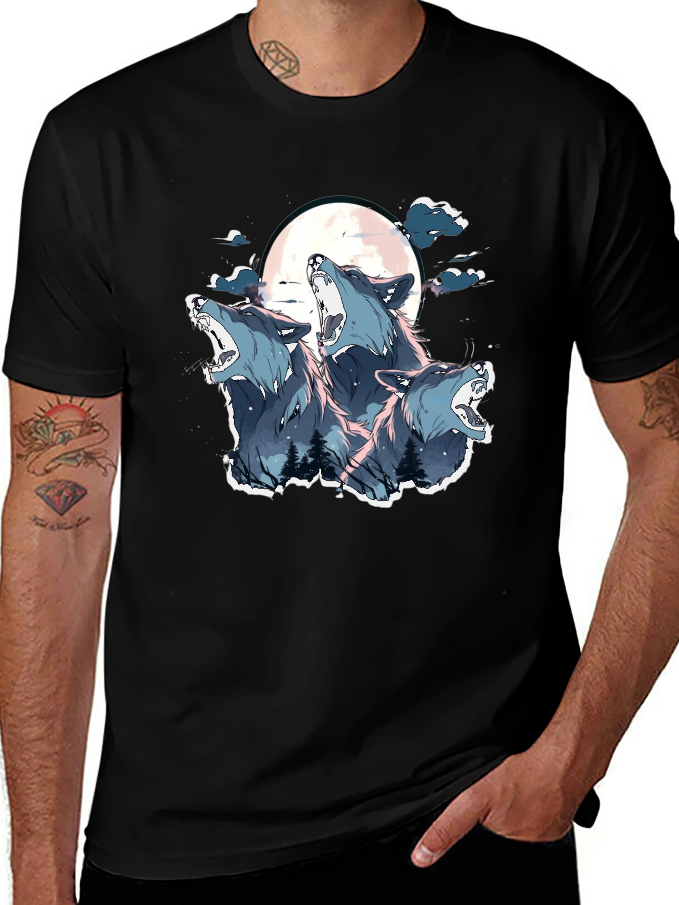 Variant 13 of Three Wolf Moon T-Shirt - Black Cotton