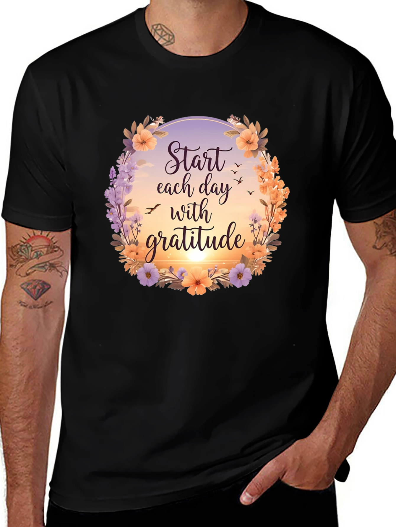 Variant 19 of Gratitude Graphic Tee - Floral Inspirational Shirt