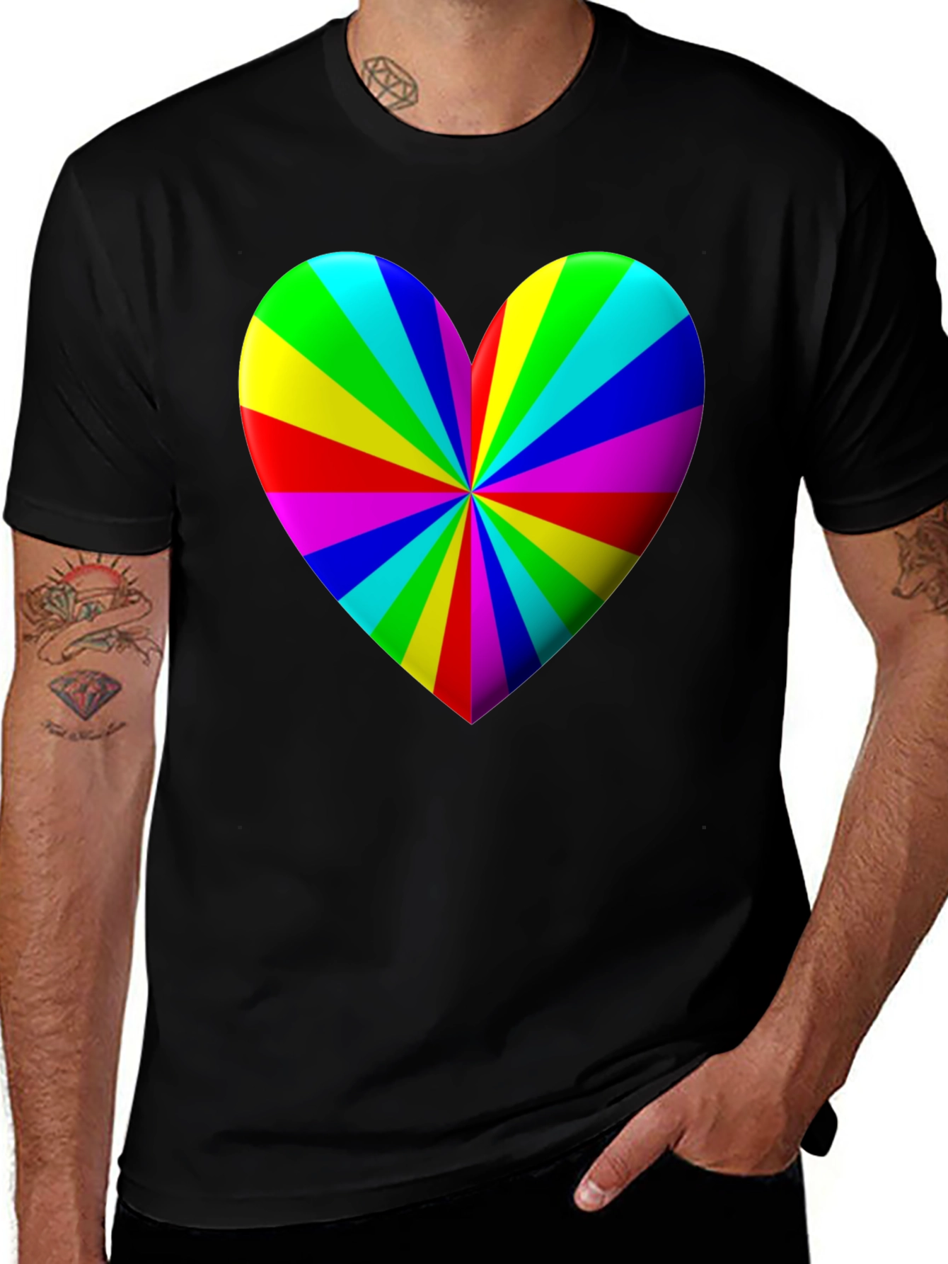 Variant 17 of Rainbow Heart Graphic Black T-Shirt