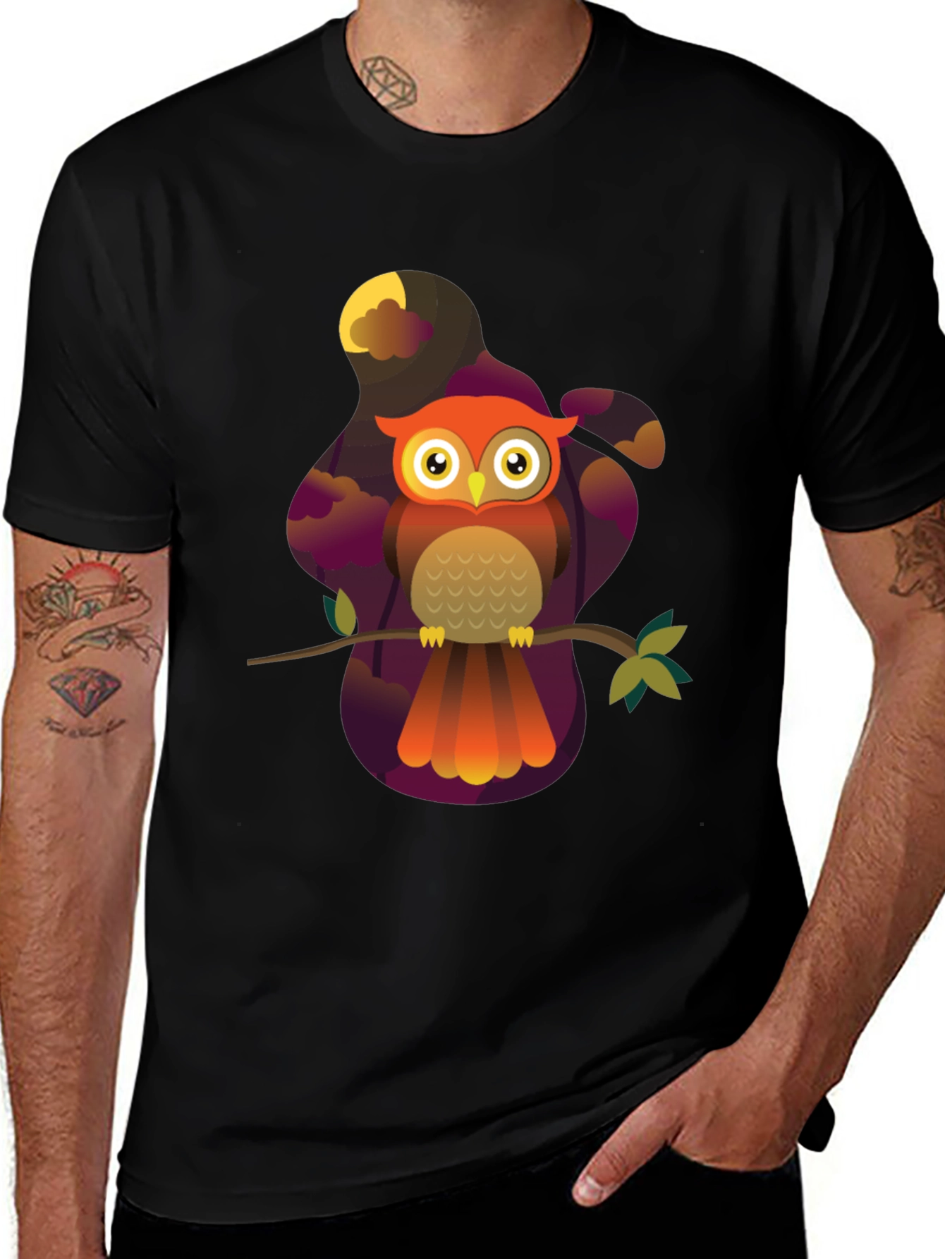 Variant 15 of Owl Graphic Print Black T-Shirt