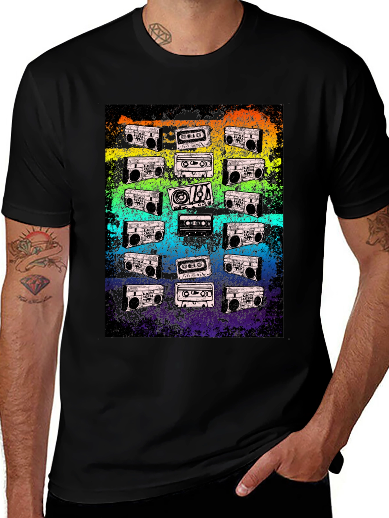 Variant 14 of Retro Cassette & Boombox Graphic T-Shirt - Black