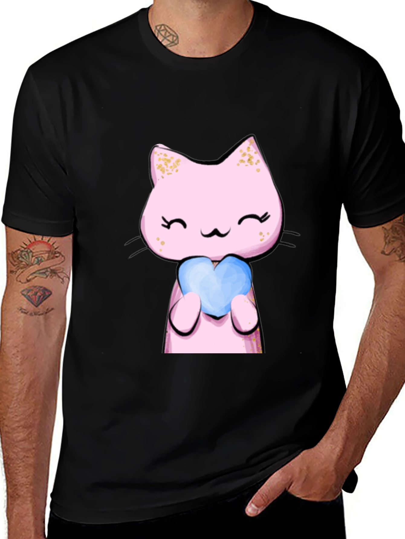 Variant 16 of Cute Pink Cat Holding Heart T-Shirt