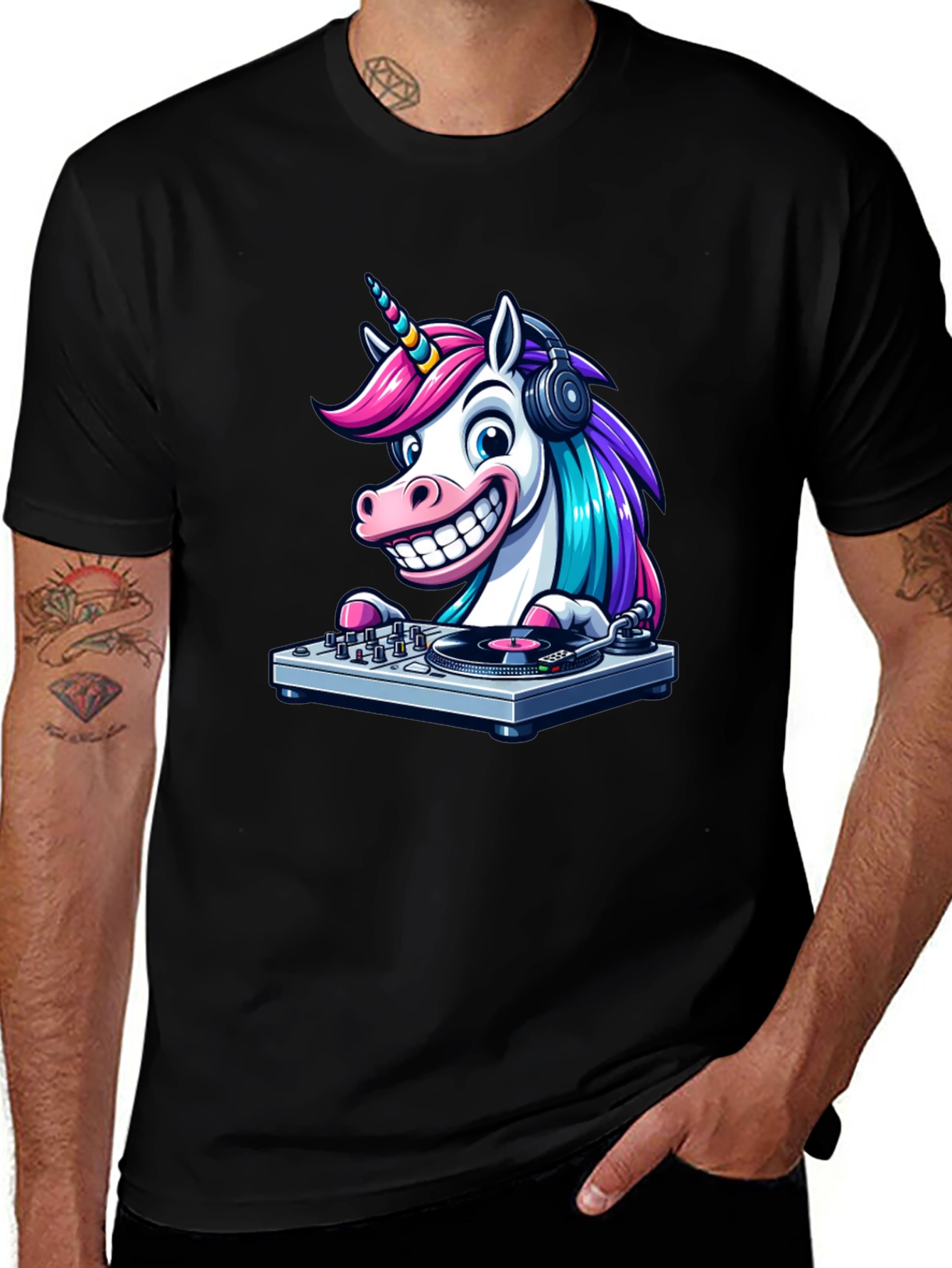 Variant 22 of DJ Unicorn Black T-Shirt - Party Animal Tee