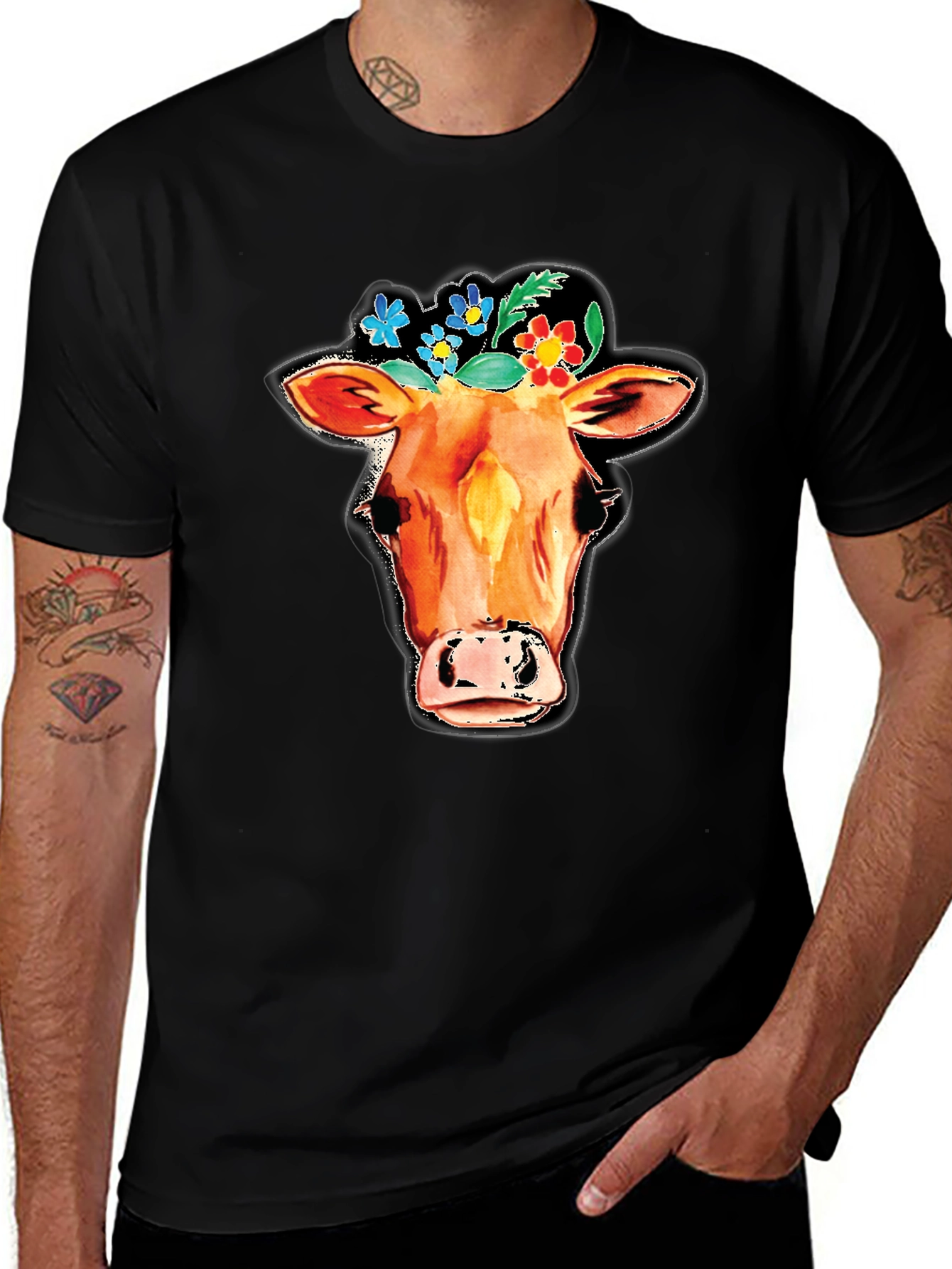 Variant 27 of Cow with Flower Crown Graphic Tee