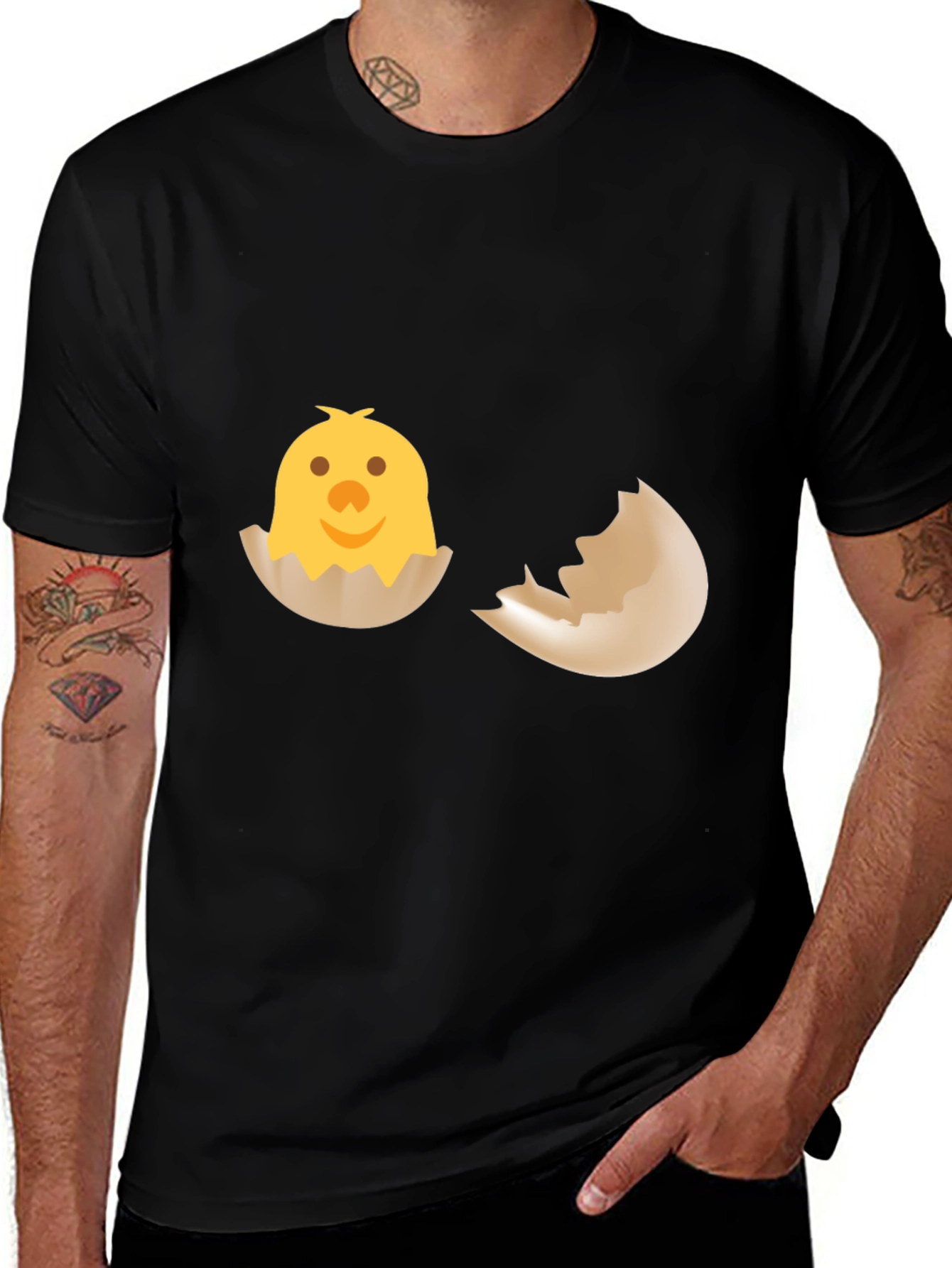 Variant 14 of Cute Chick in Eggshell Graphic Tee - Black Cotton T-Shirt