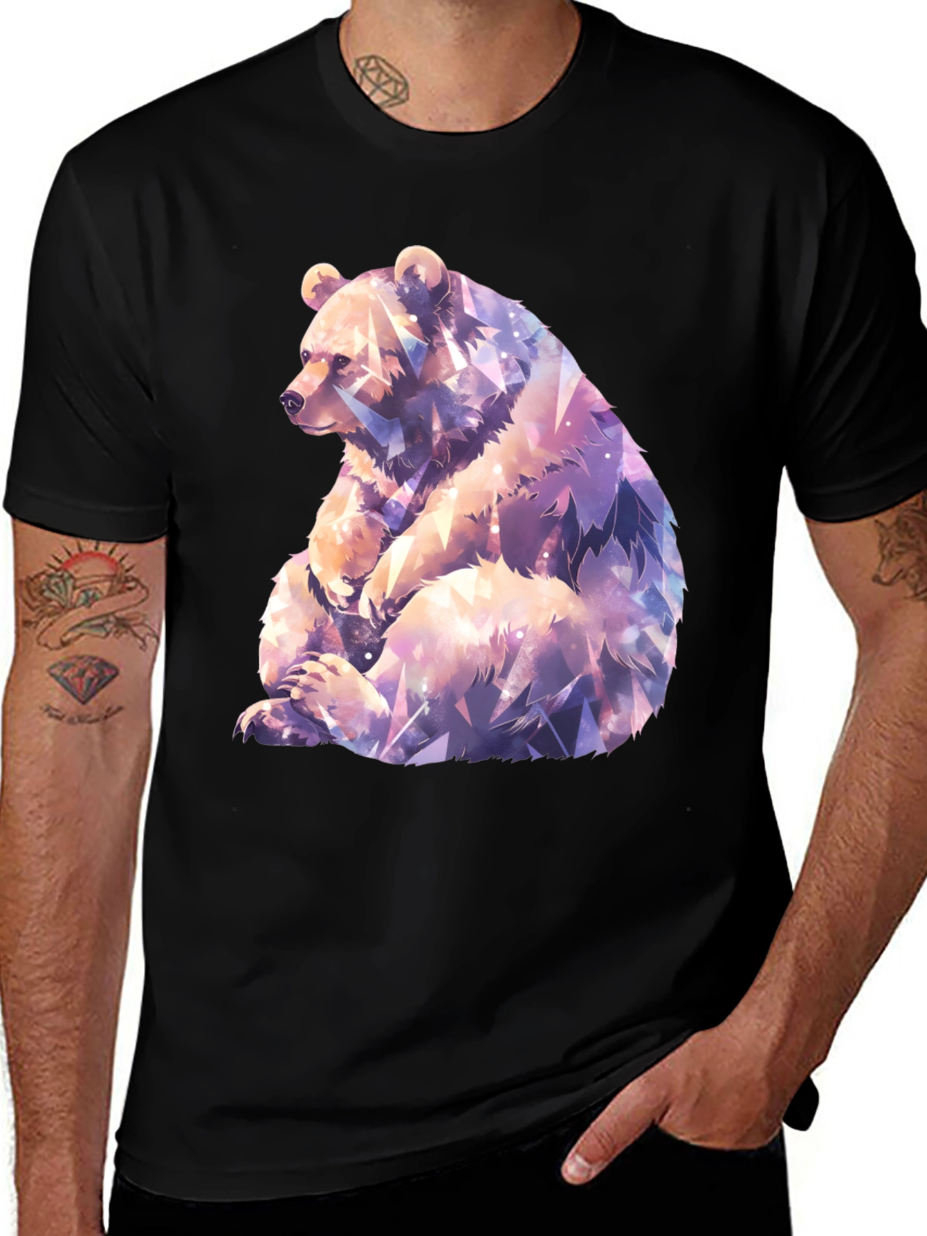 Variant 17 of Geometric Bear Graphic Tee - Stylish Men's Black T-Shirt