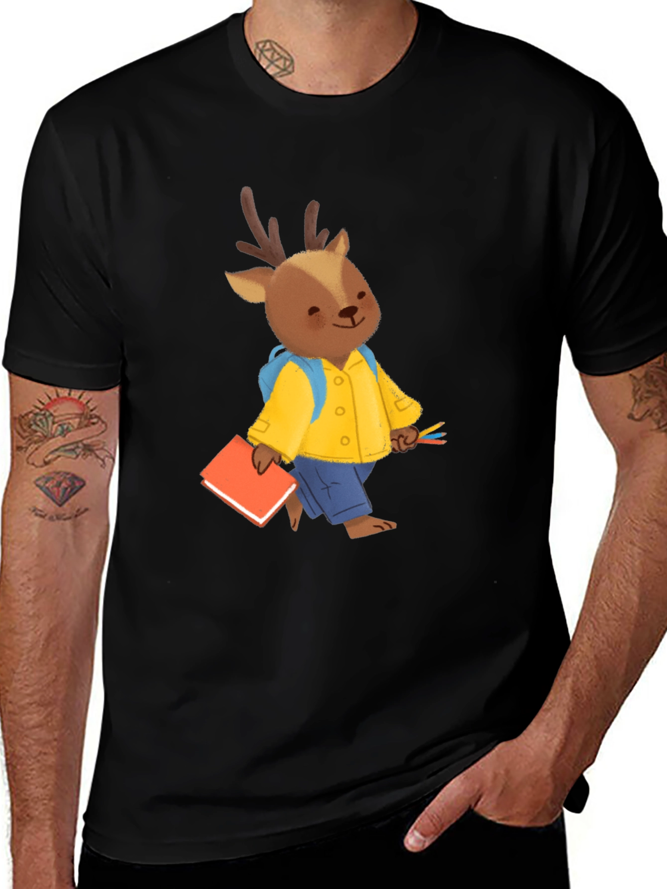 Variant 11 of Cute Deer Cartoon Black T-shirt