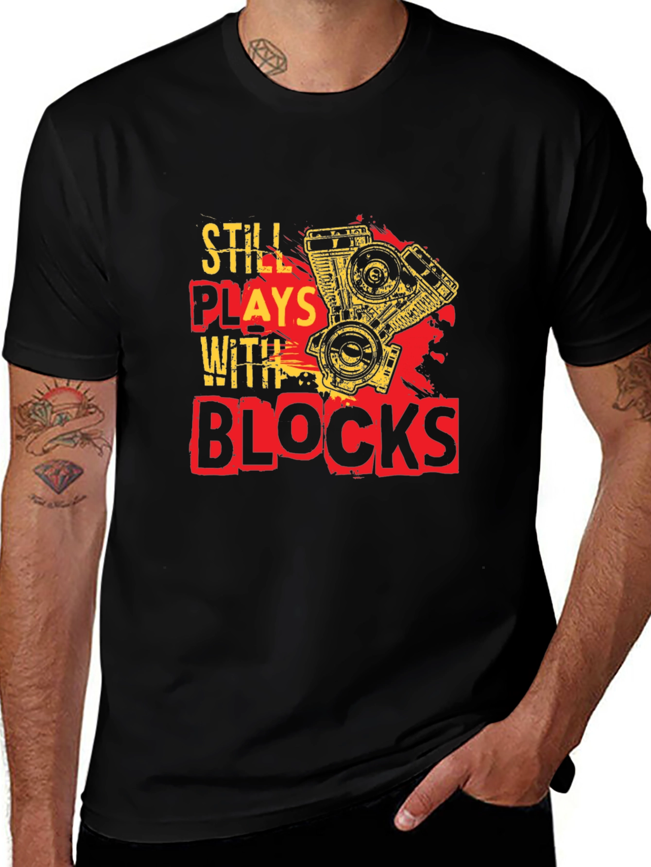 Variant 17 of Still Plays with Blocks T-Shirt - Motorcycle Engine Design