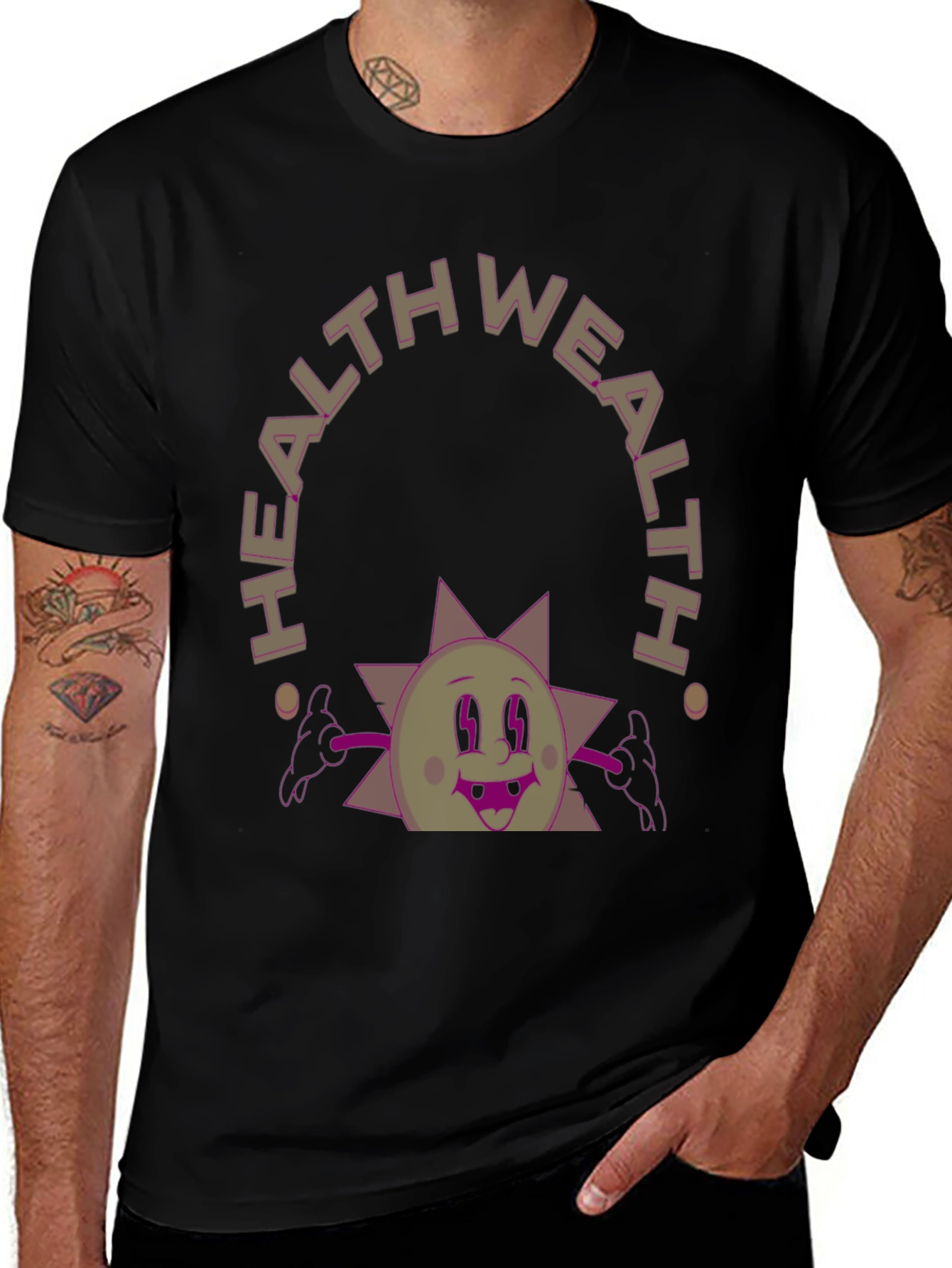 Variant 3 of Health Wealth Cartoon Graphic Tee