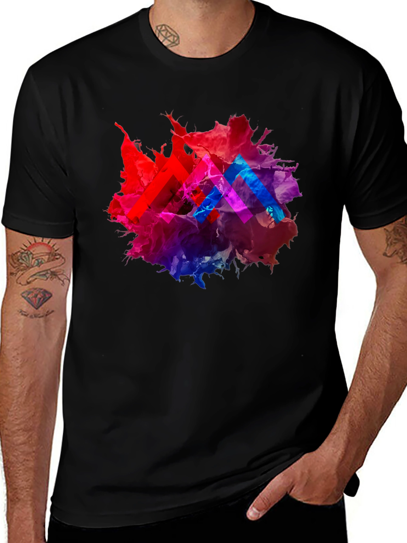 Variant 21 of Abstract Color Splash Graphic Black T-Shirt