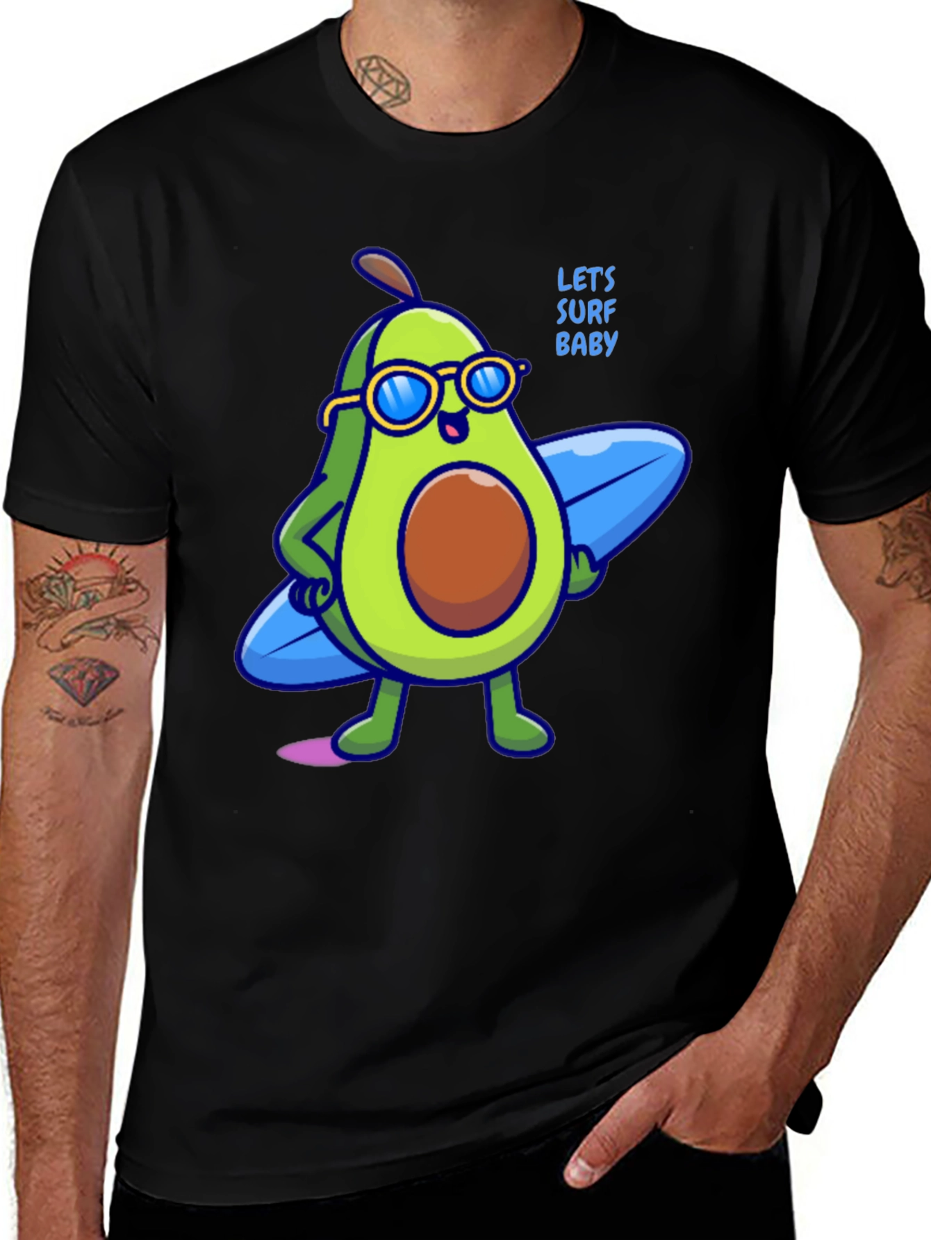 Variant 10 of Avocado Surfer Graphic Tee - Let's Surf Baby!