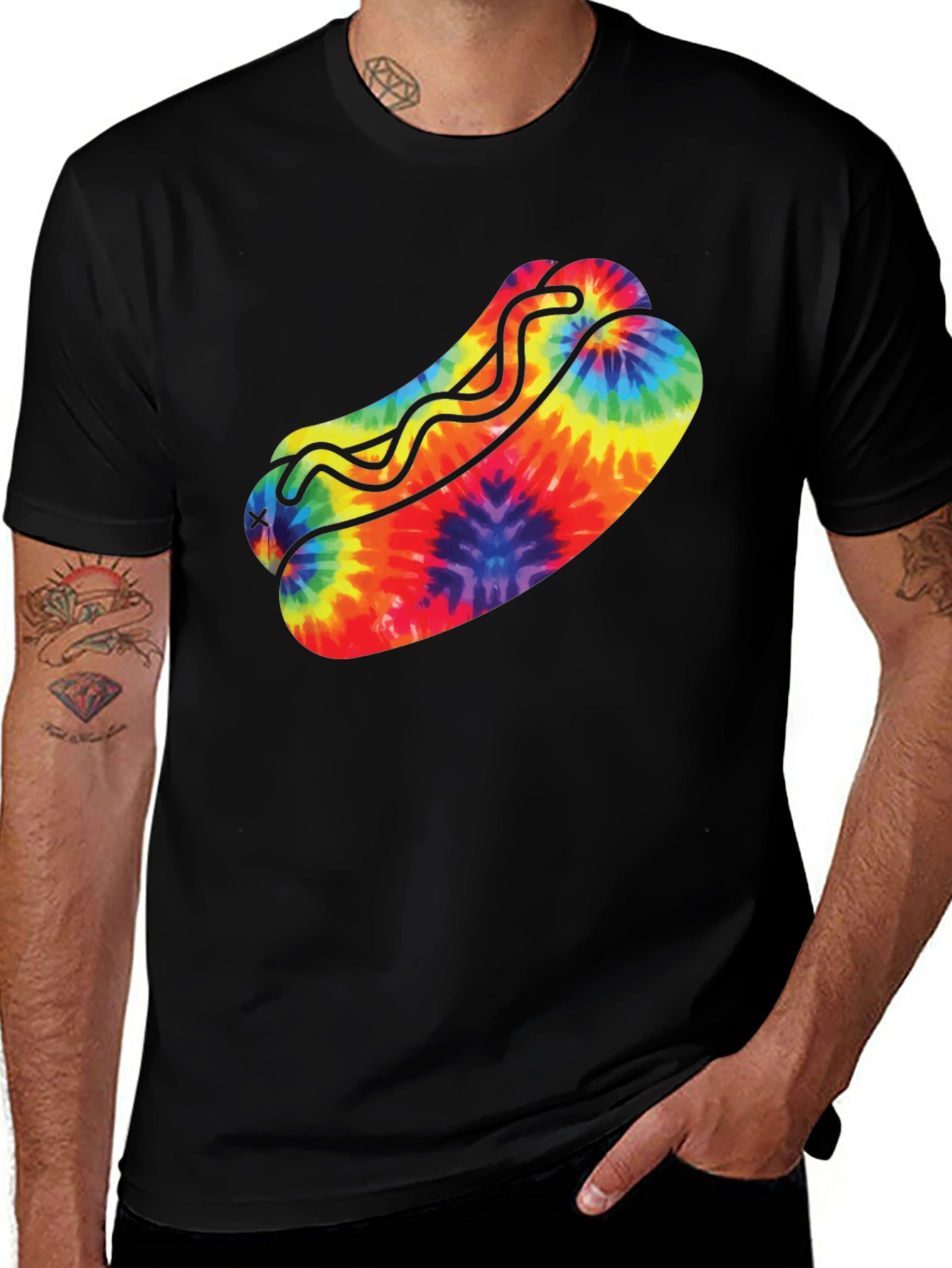 Variant 2 of Tie-Dye Hot Dog Graphic Tee - Fun & Unique