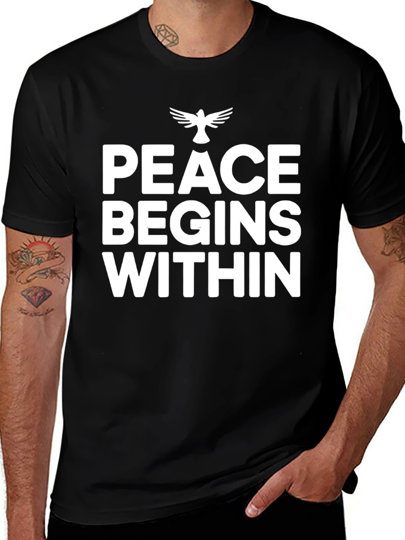 Variant 14 of Peace Begins Within Black Graphic T-Shirt