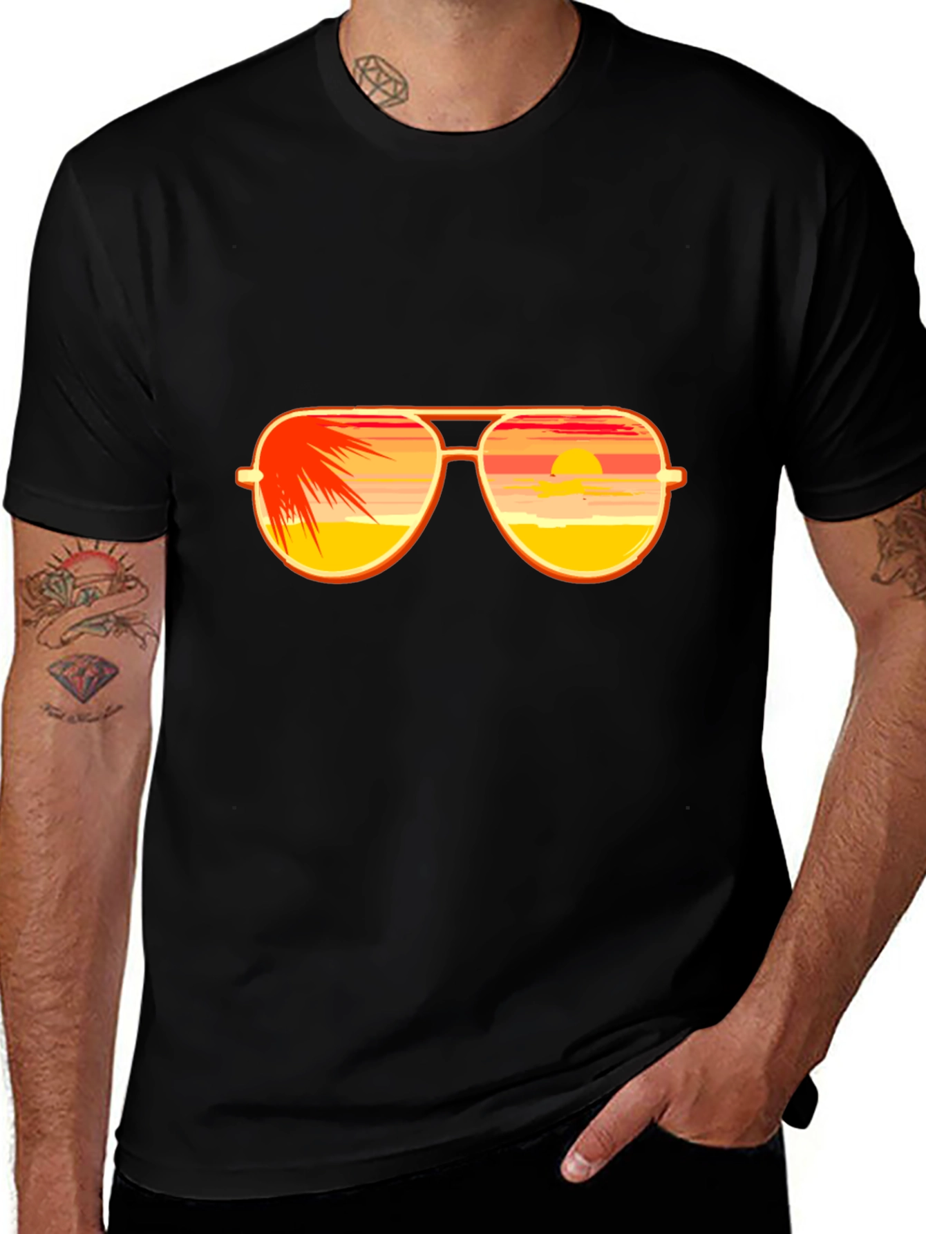 Black Sunset Sunglasses Graphic T-Shirt - Black Cotton Tee main image