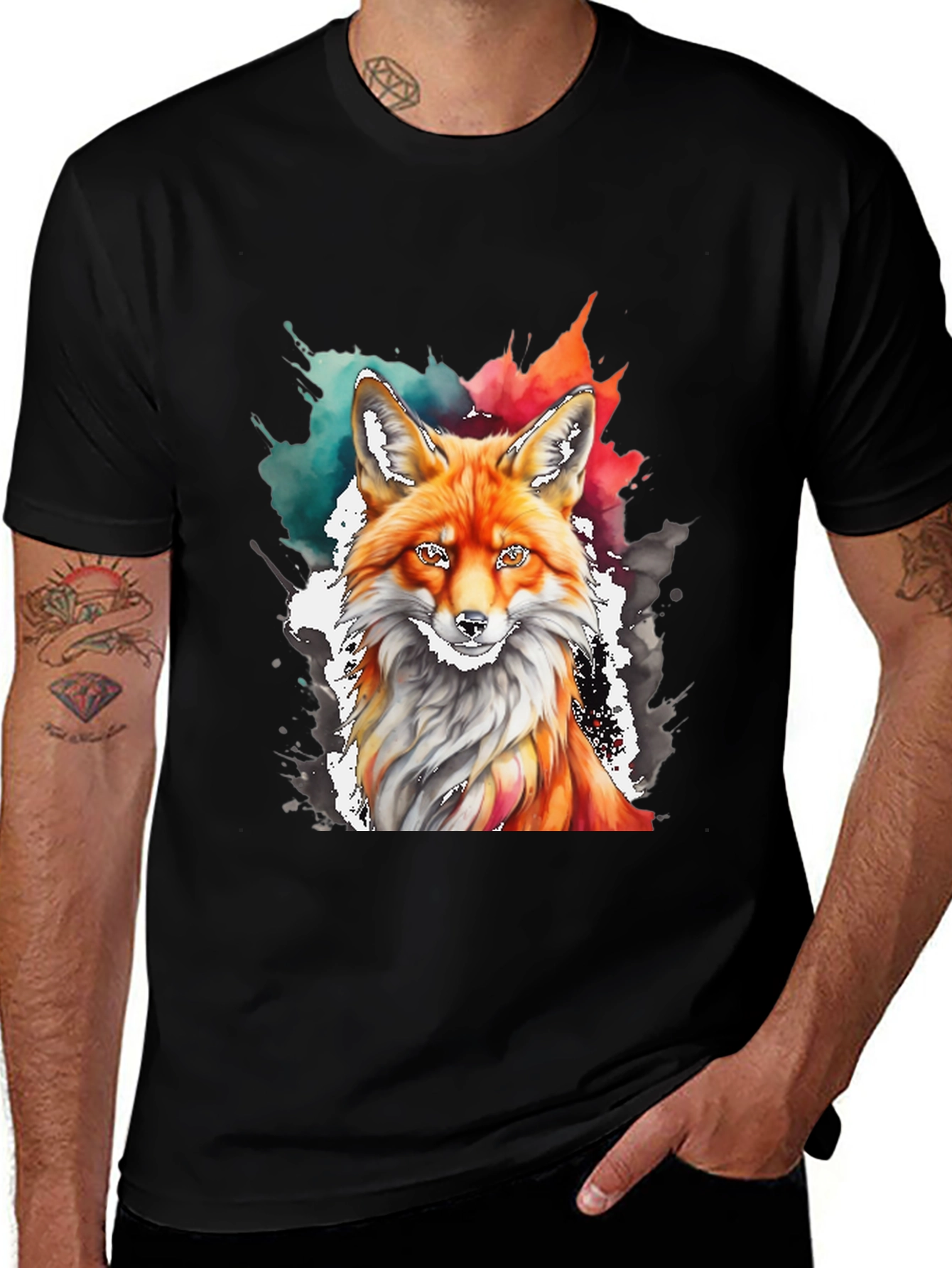 Variant 21 of Fox Watercolor Graphic Tee - Unisex Black T-Shirt