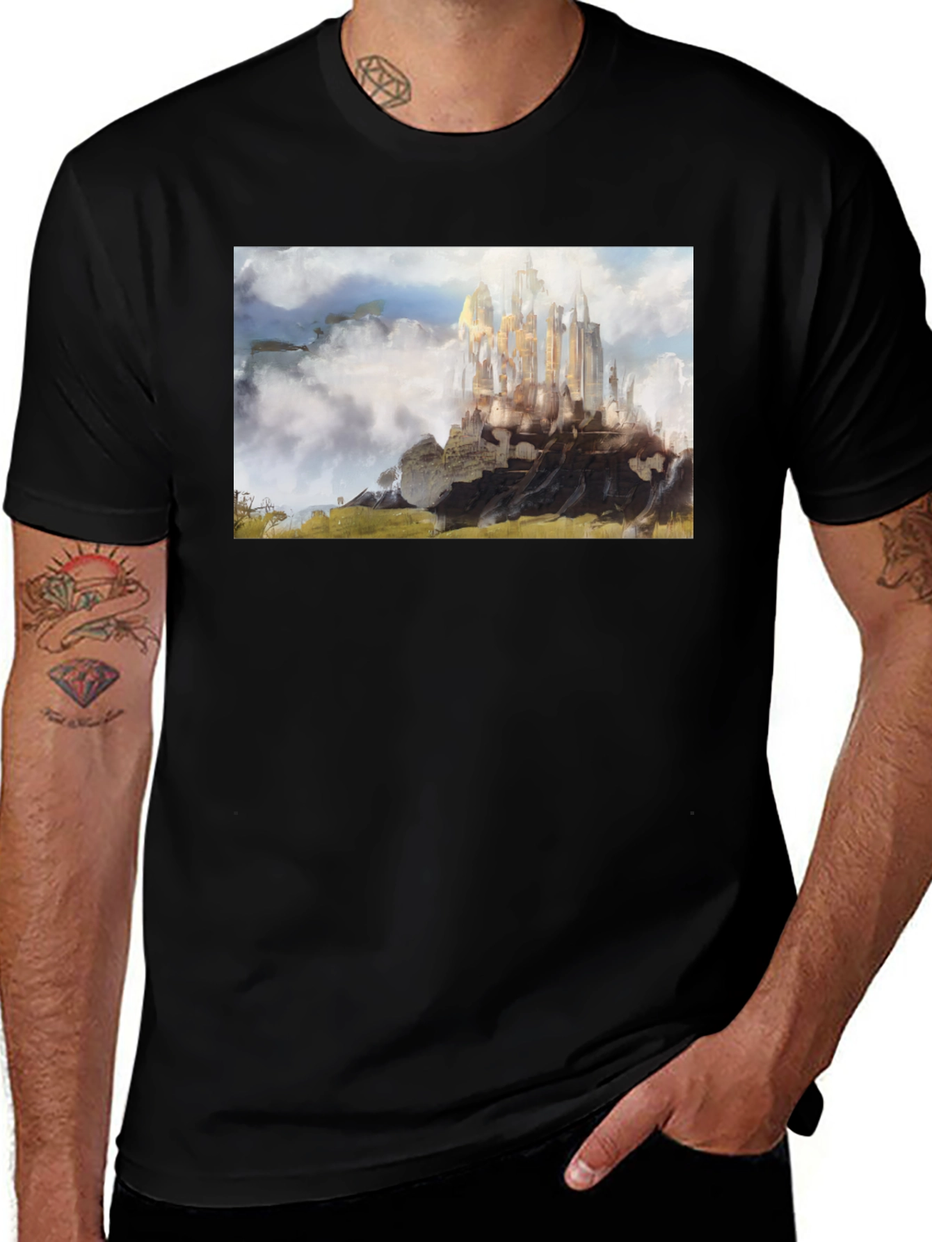 Variant 20 of Fantasy Castle T-Shirt - Black Cotton Blend