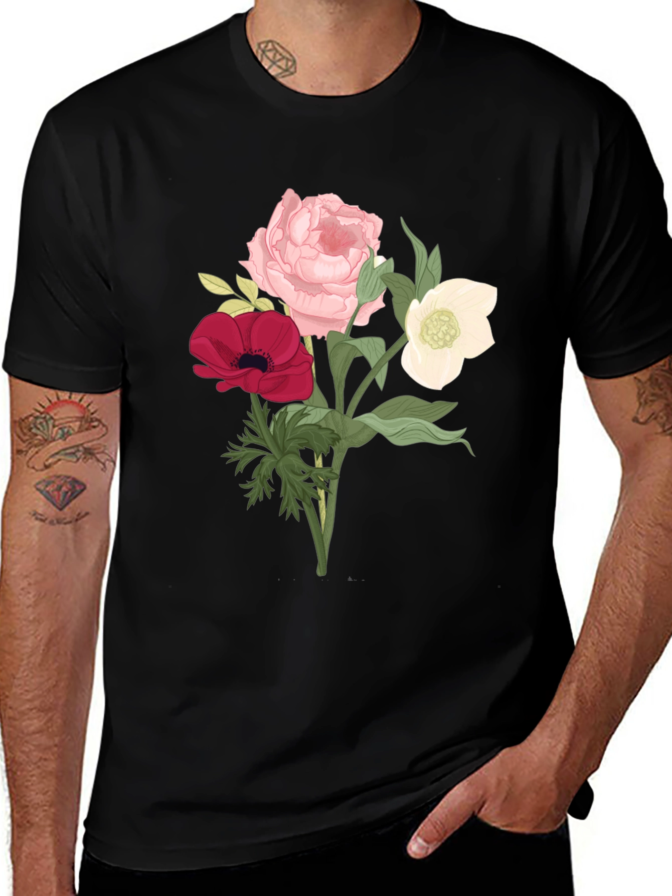 Variant 27 of Floral Print Black T-Shirt